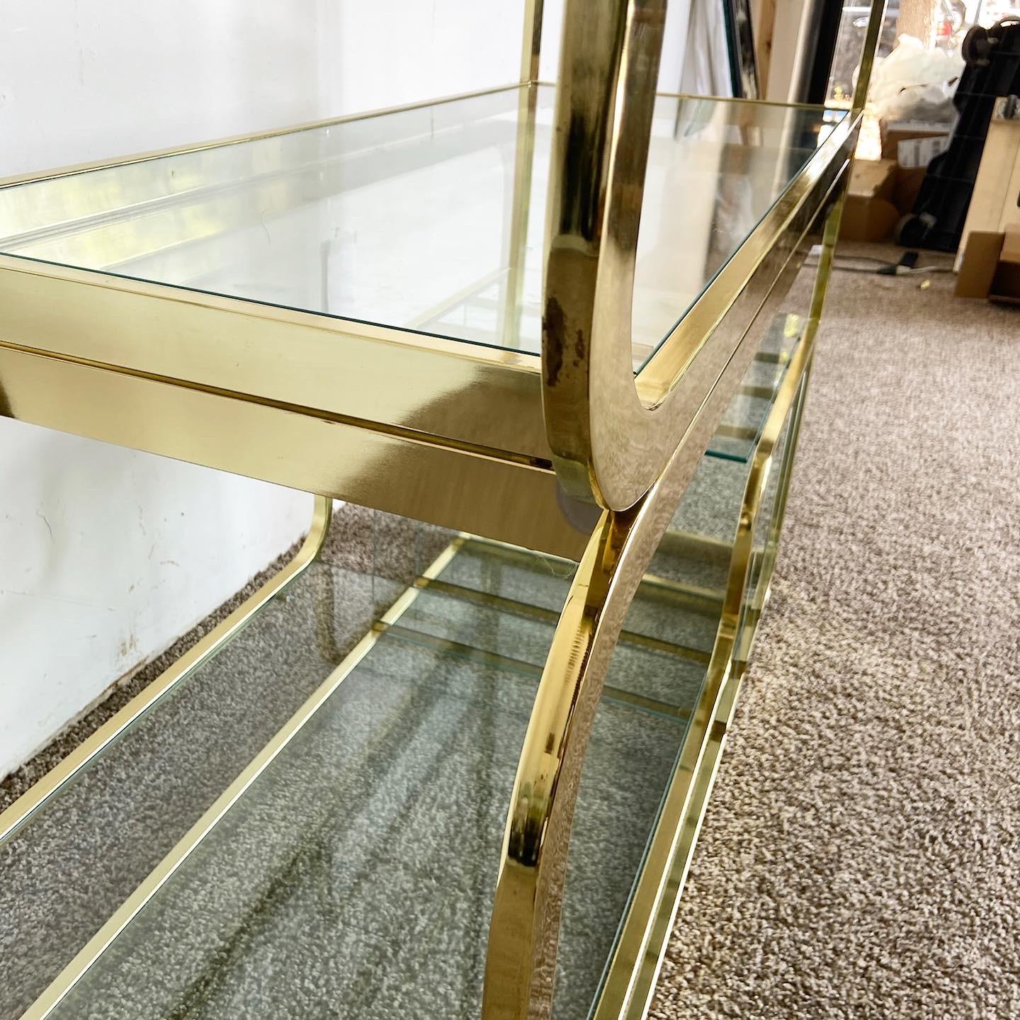 Mid-Century Modern Milo Baughman Style Expandable Gold and Glass Etagere 4