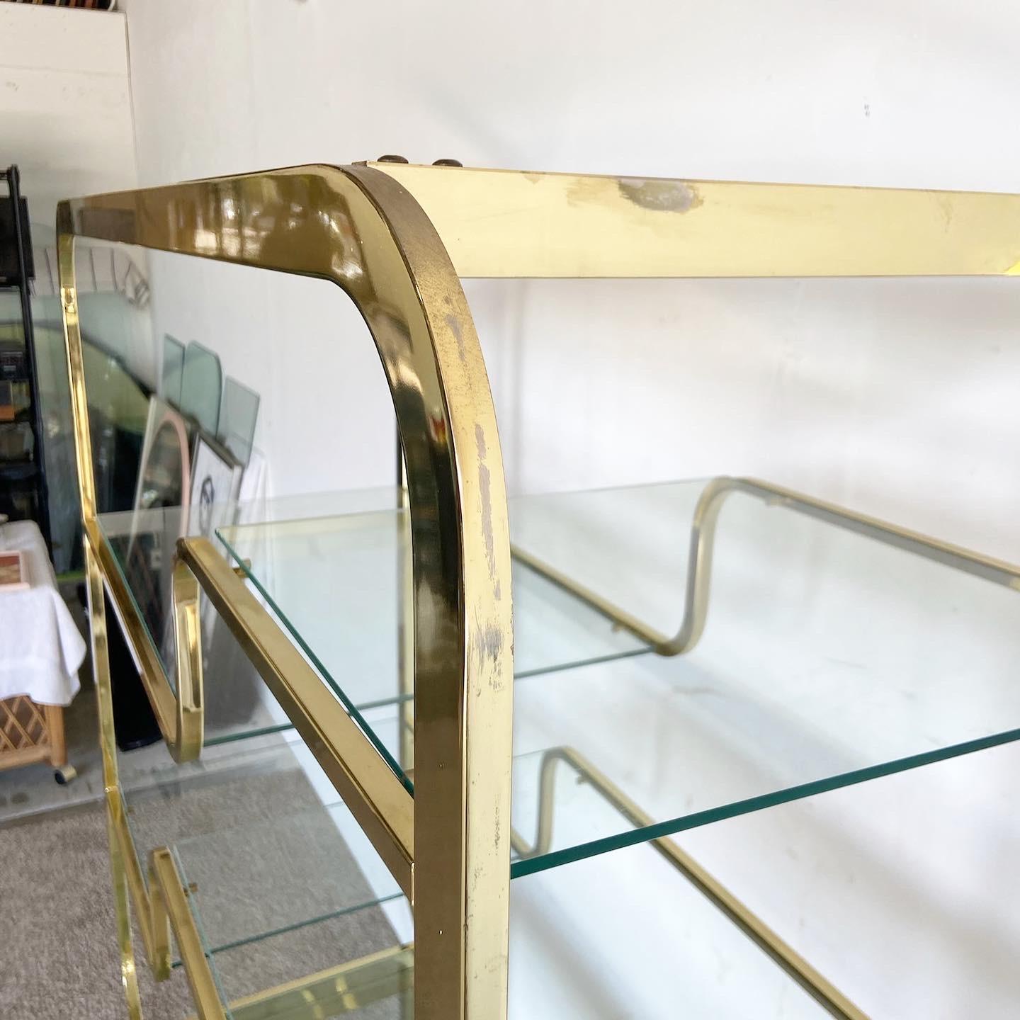Mid-Century Modern Milo Baughman Style Expandable Gold and Glass Etagere 6