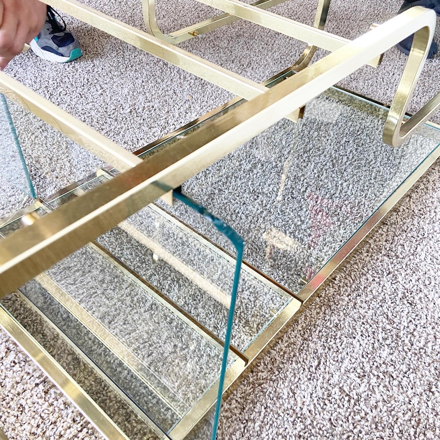Mid-Century Modern Milo Baughman Style Expandable Gold and Glass Etagere 8