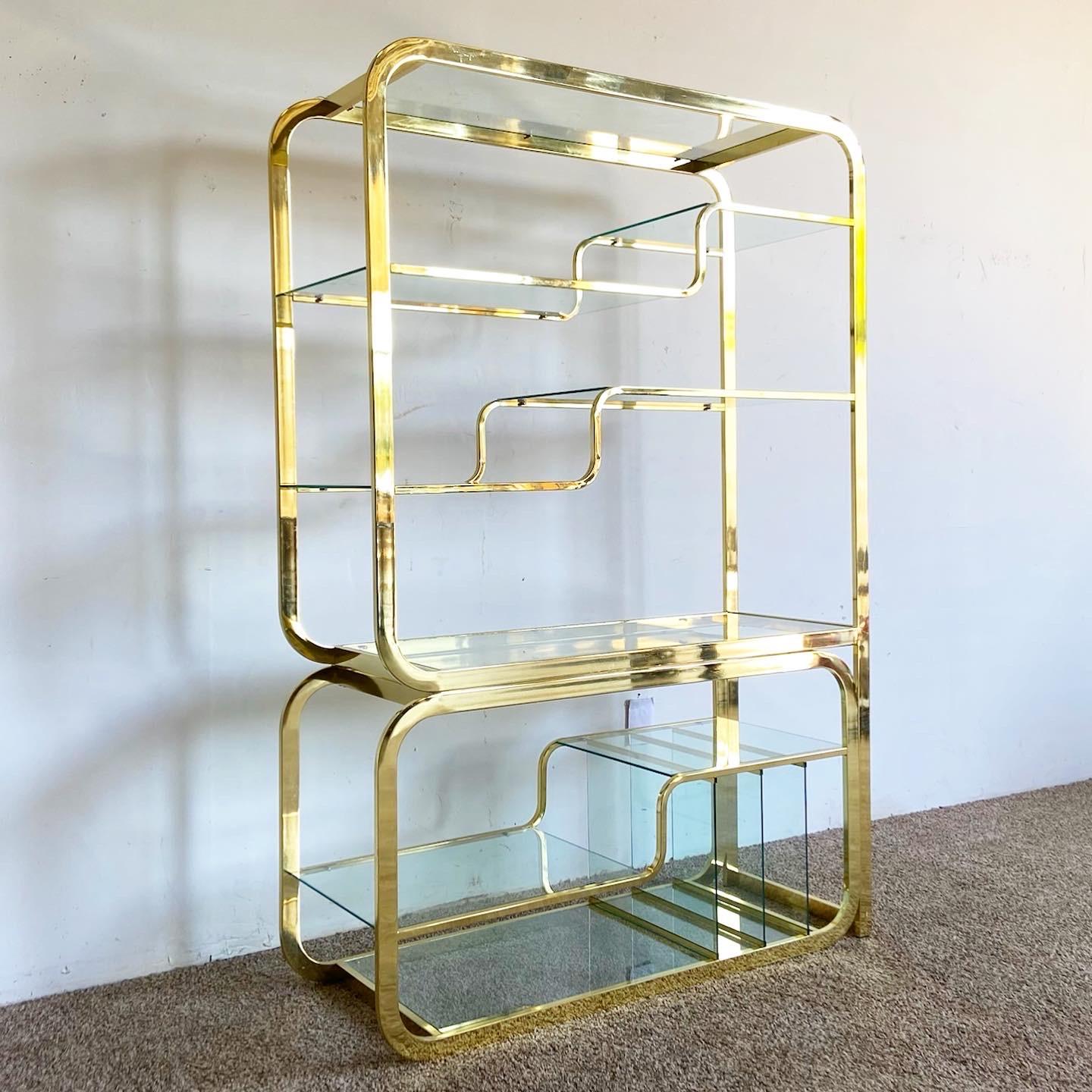 American Mid-Century Modern Milo Baughman Style Expandable Gold and Glass Etagere