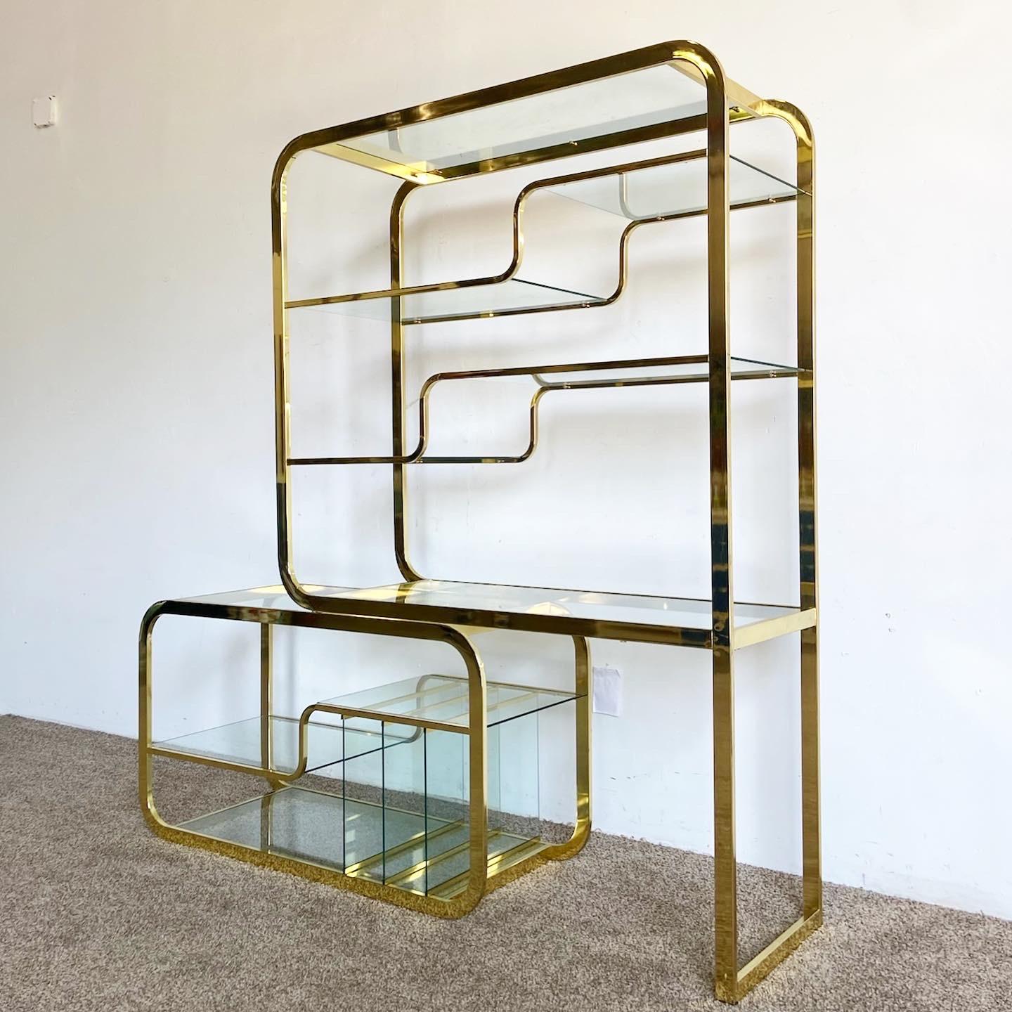 Late 20th Century Mid-Century Modern Milo Baughman Style Expandable Gold and Glass Etagere