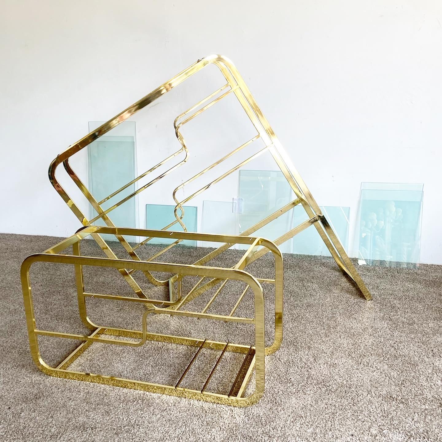 Mid-Century Modern Milo Baughman Style Expandable Gold and Glass Etagere 1