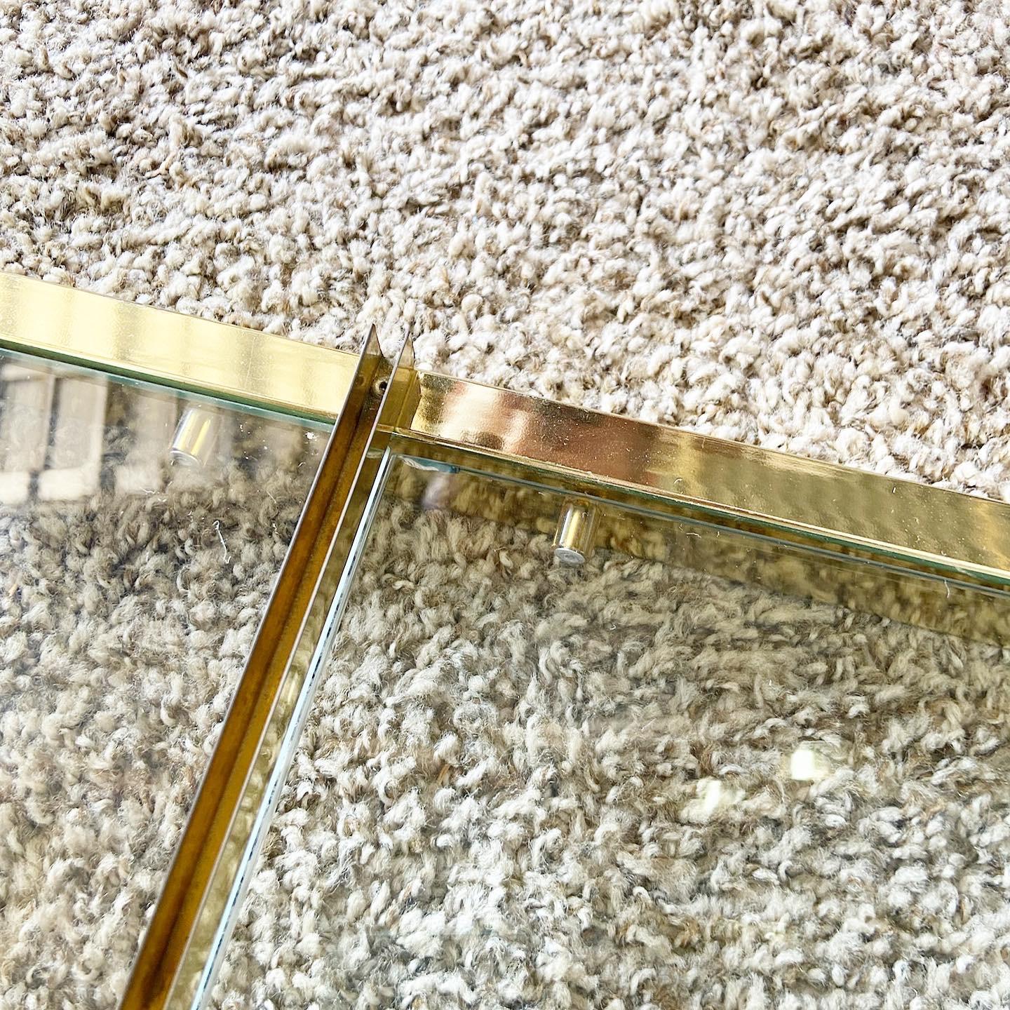 Mid-Century Modern Milo Baughman Style Expandable Gold and Glass Etagere 2
