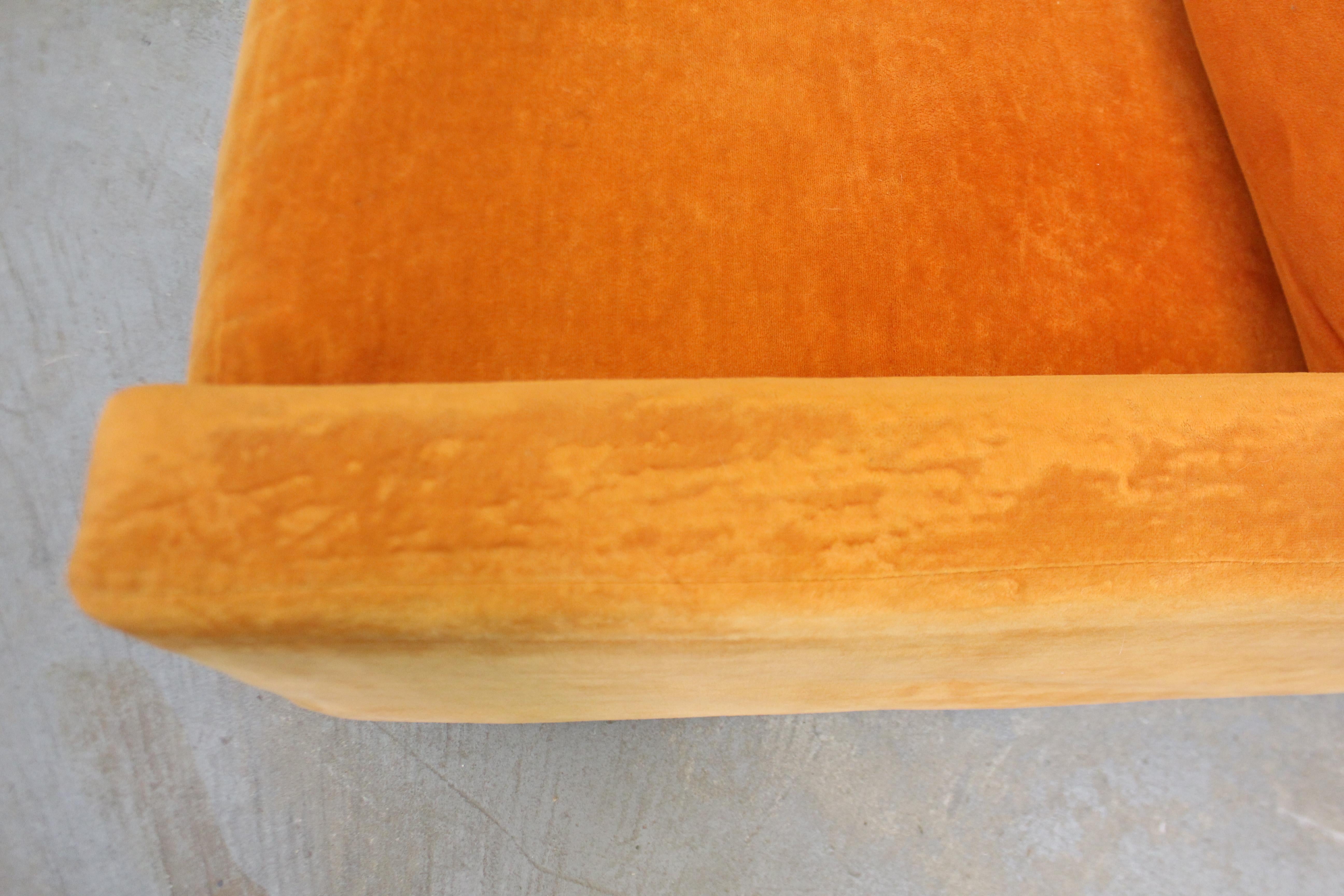 Mid-Century Modern Milo Baughman Style Founders 1st Edition Orange Loveseat 2