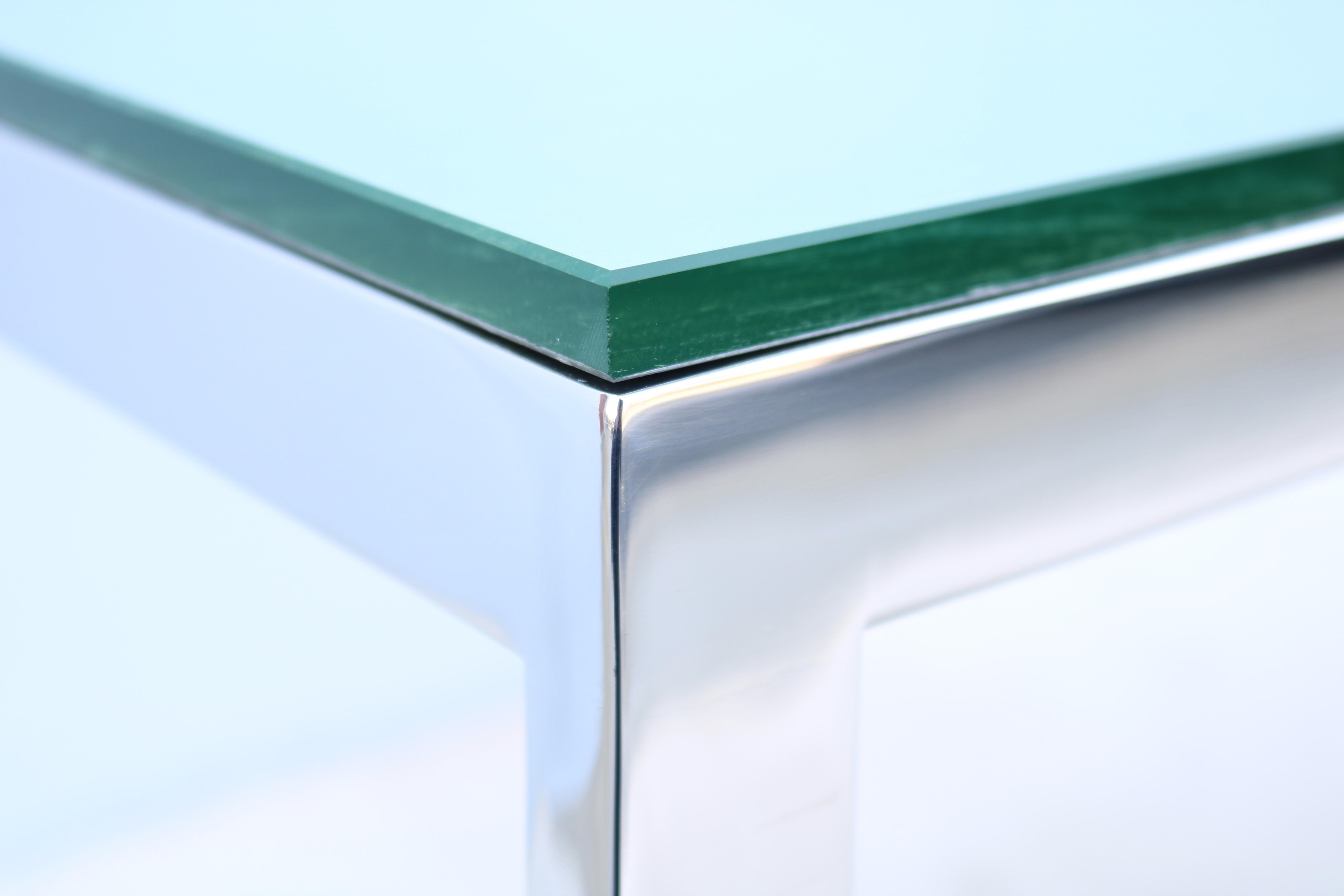 Table de bureau/table de salle à manger de style Milo Baughman en verre et acier inoxydable, mi-siècle moderne en vente 6