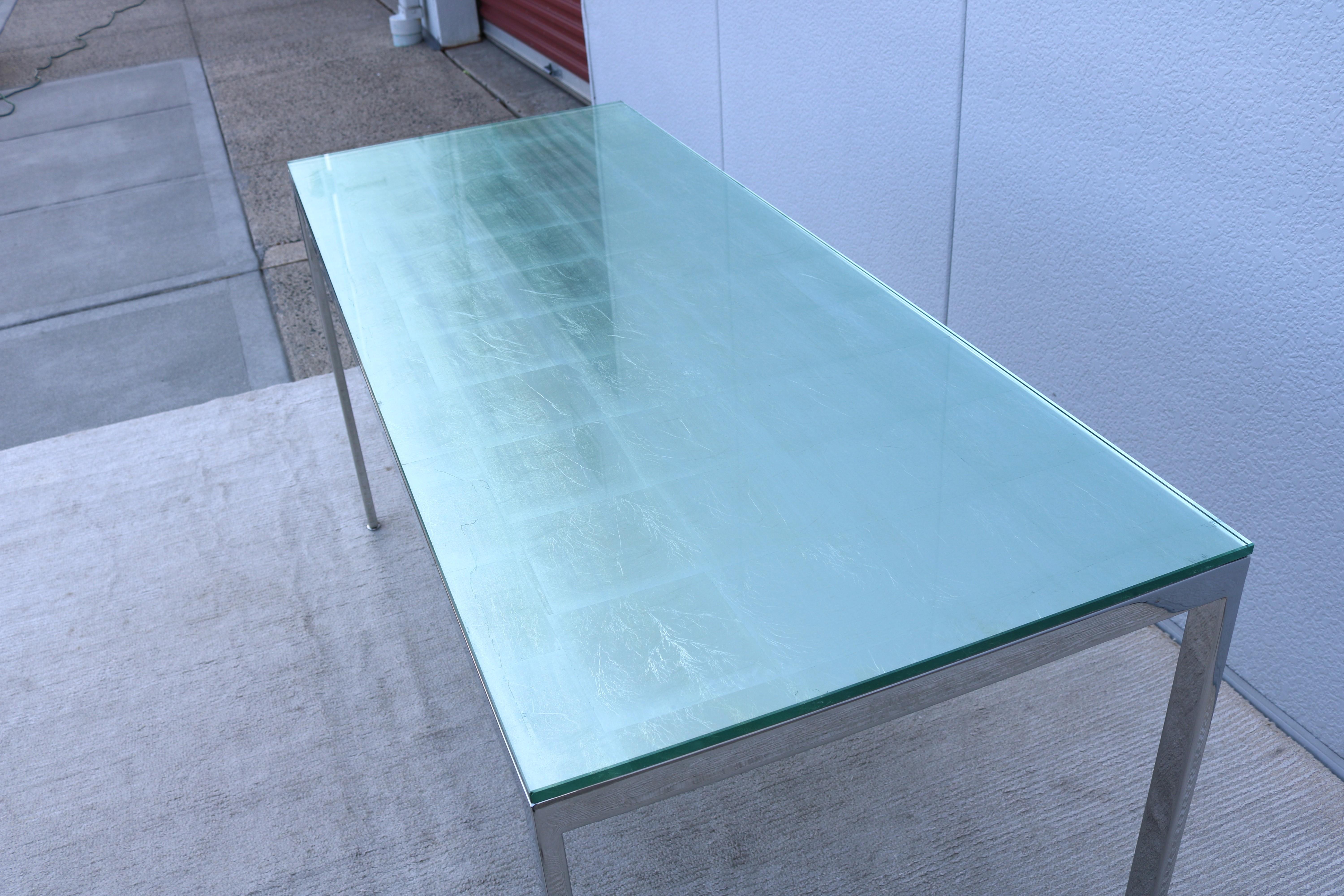 Table de bureau/table de salle à manger de style Milo Baughman en verre et acier inoxydable, mi-siècle moderne en vente 8