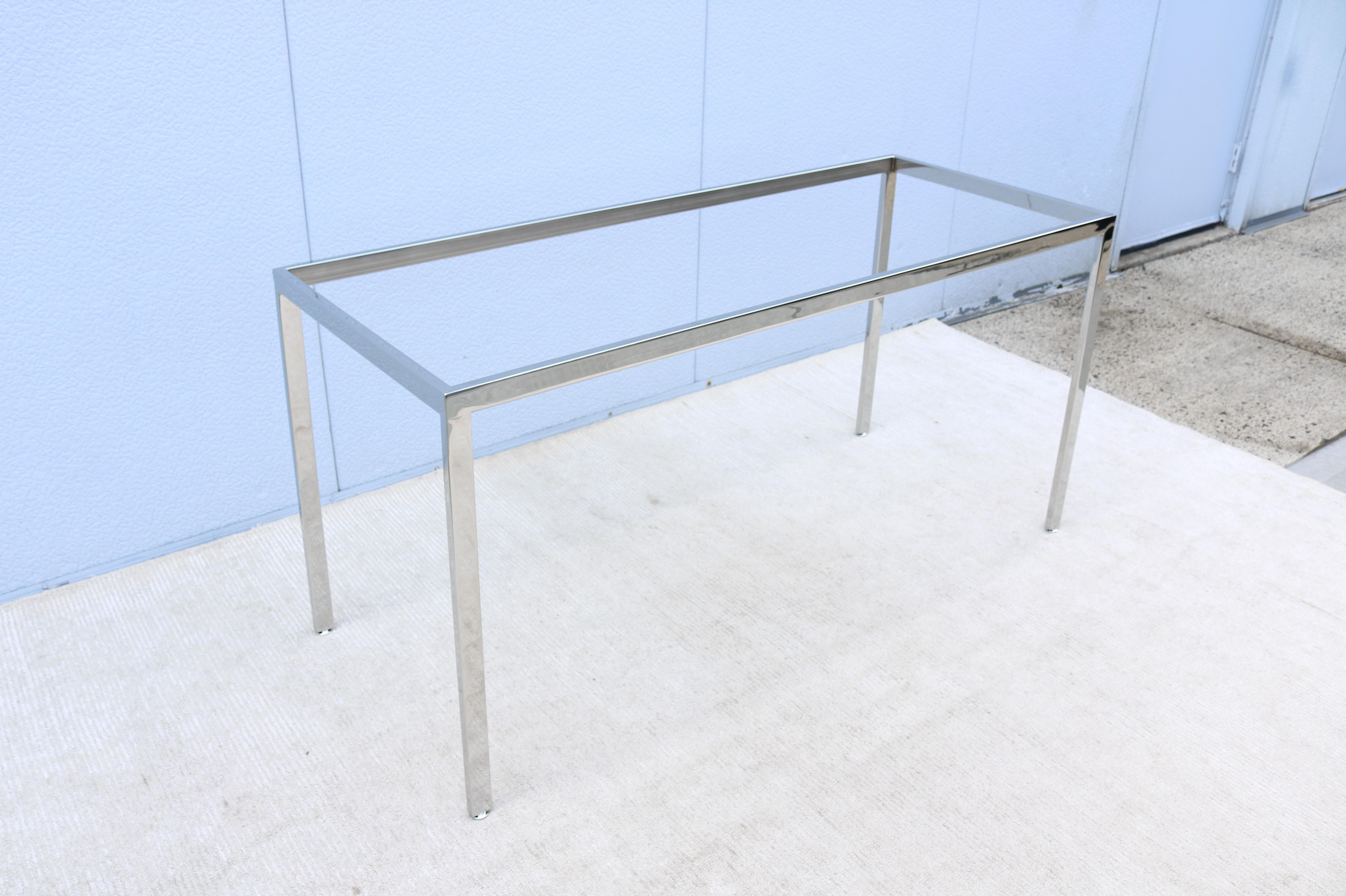 Table de bureau/table de salle à manger de style Milo Baughman en verre et acier inoxydable, mi-siècle moderne en vente 12