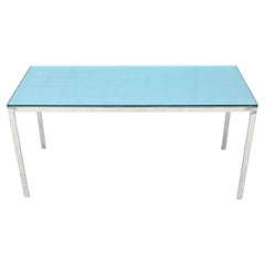 Mid-Century Modern Milo Baughman Style Glass & Stainless Steel Desk/Dining Table