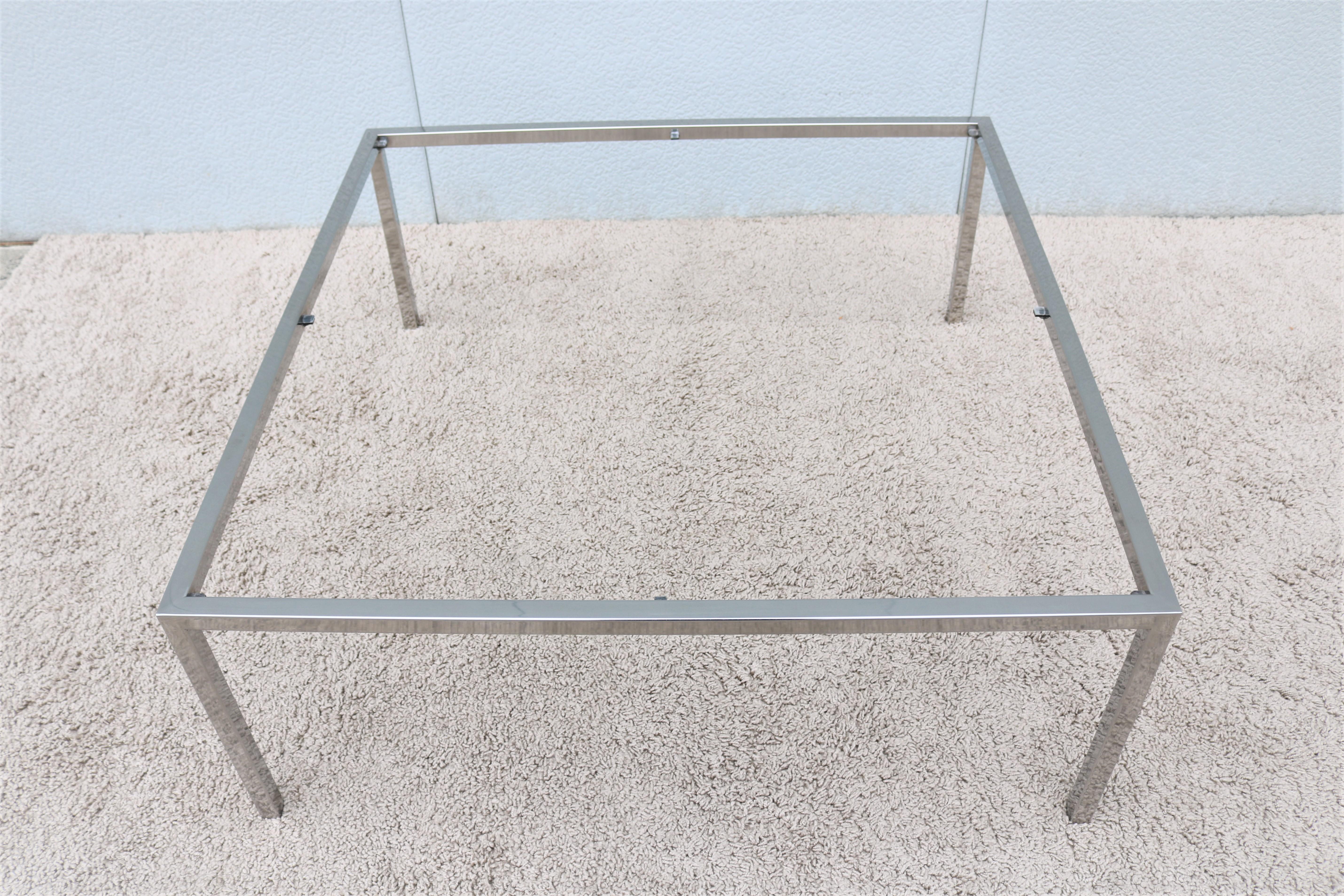 Mid-Century Modern Milo Baughman Style Glass Stainless Steel Square Coffee Table 6