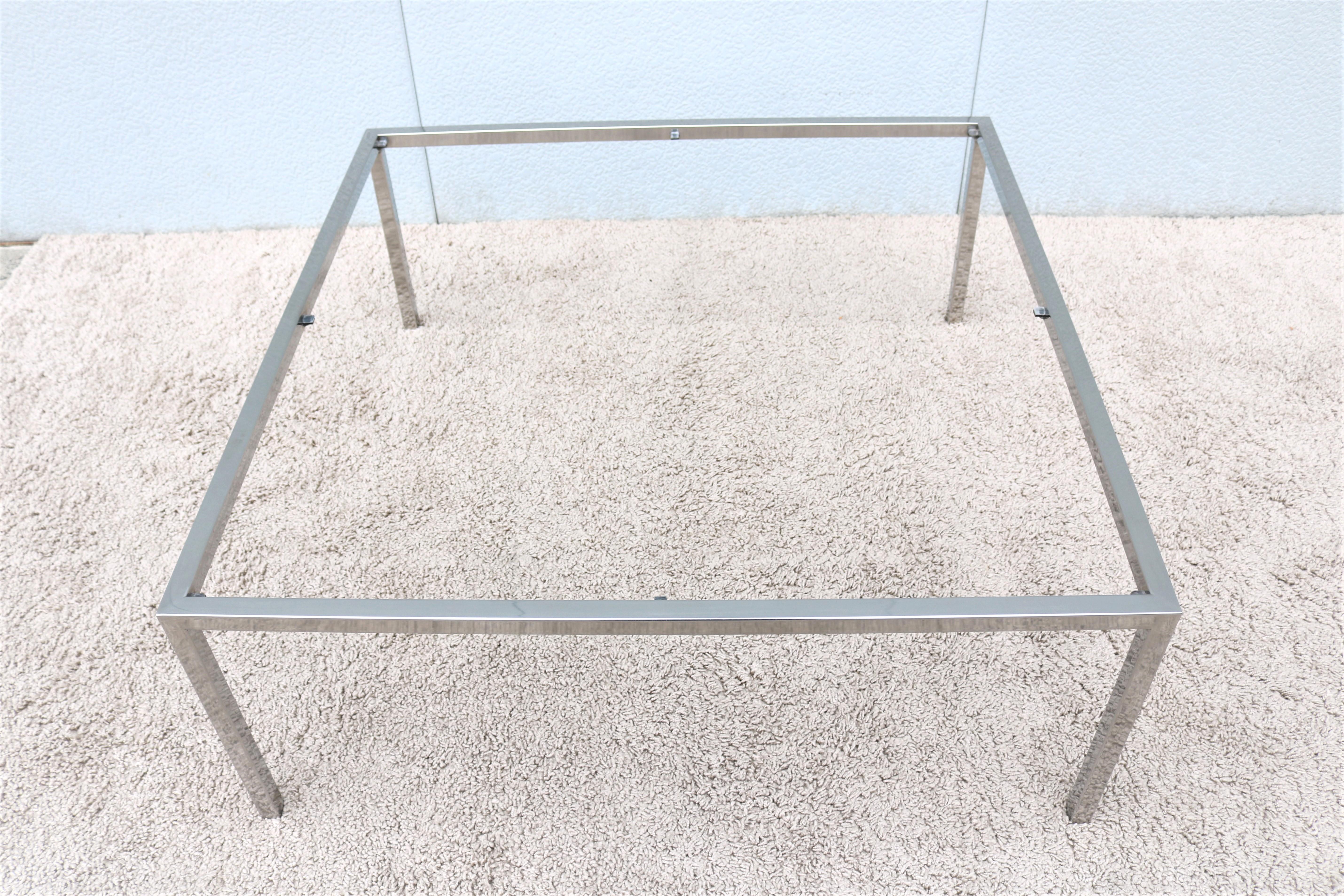 Mid-Century Modern Milo Baughman Style Glass Stainless Steel Square Coffee Table For Sale 6