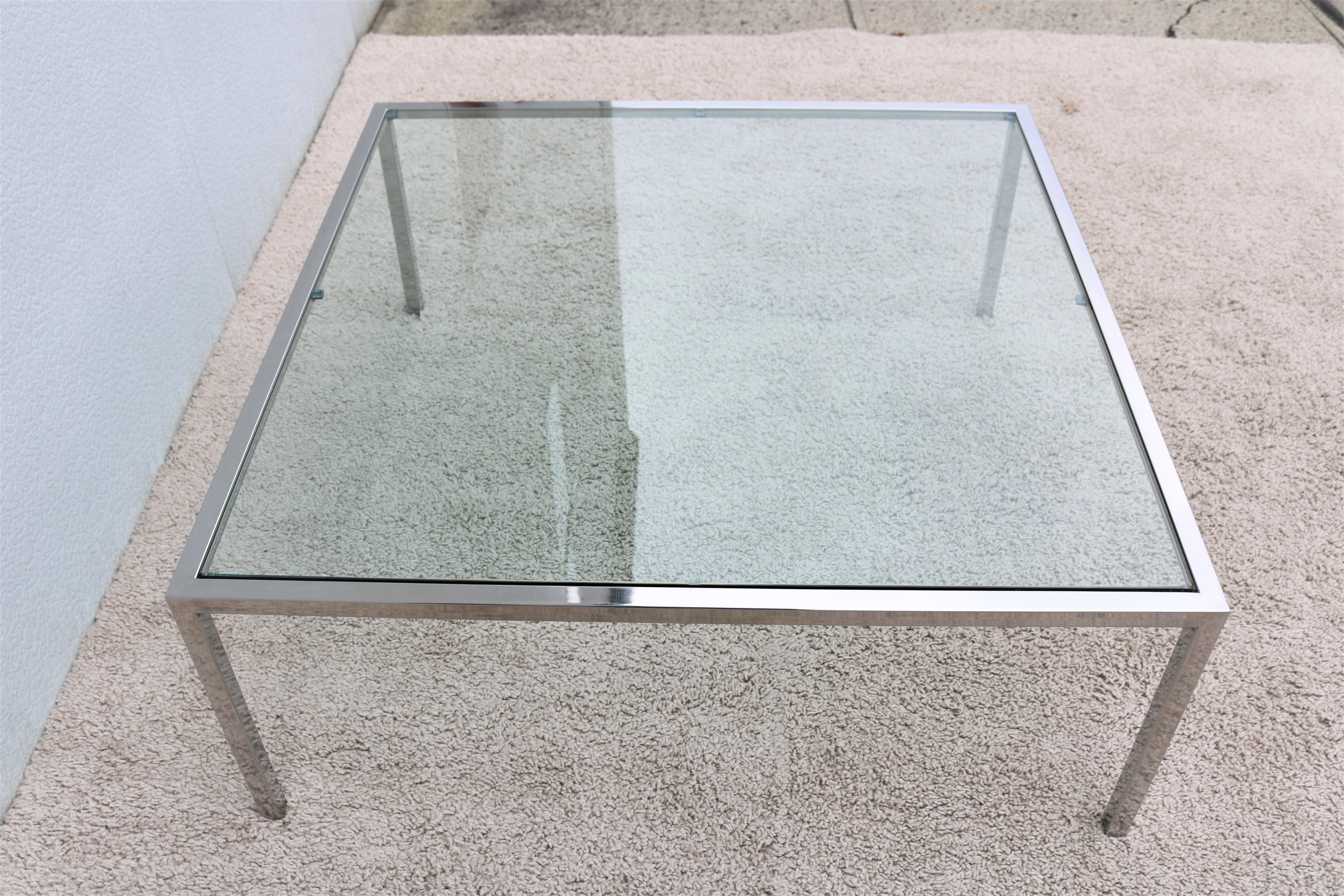 Mid-Century Modern Milo Baughman Style Glass Stainless Steel Square Coffee Table 2