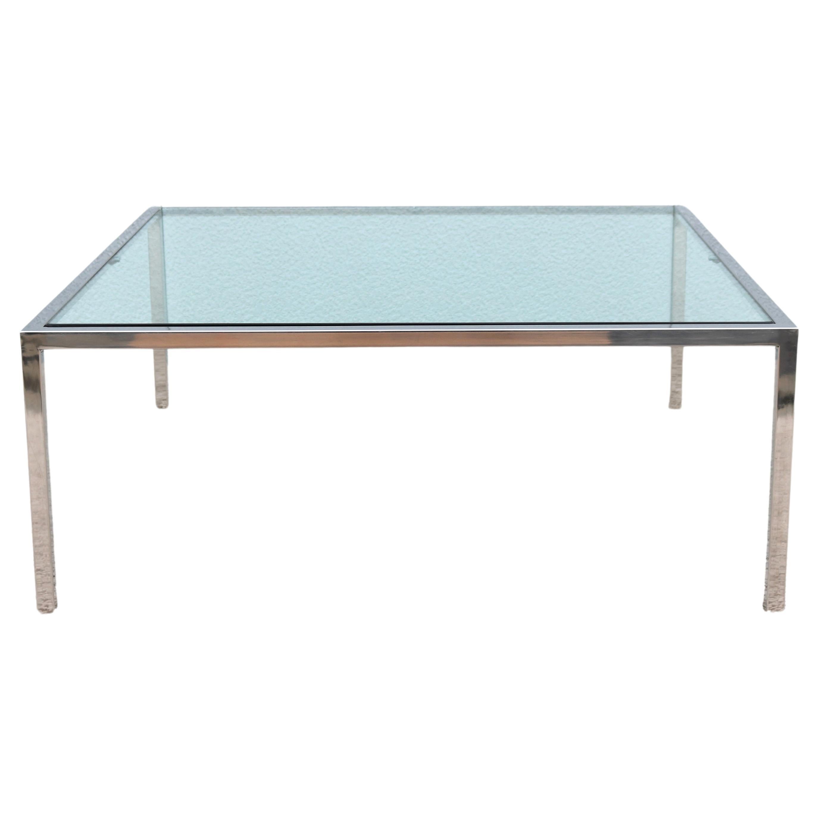 Mid-Century Modern Milo Baughman Style Glass Stainless Steel Square Coffee Table For Sale
