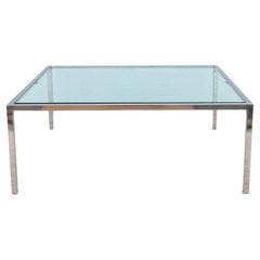 Vintage Mid-Century Modern Milo Baughman Style Glass Stainless Steel Square Coffee Table