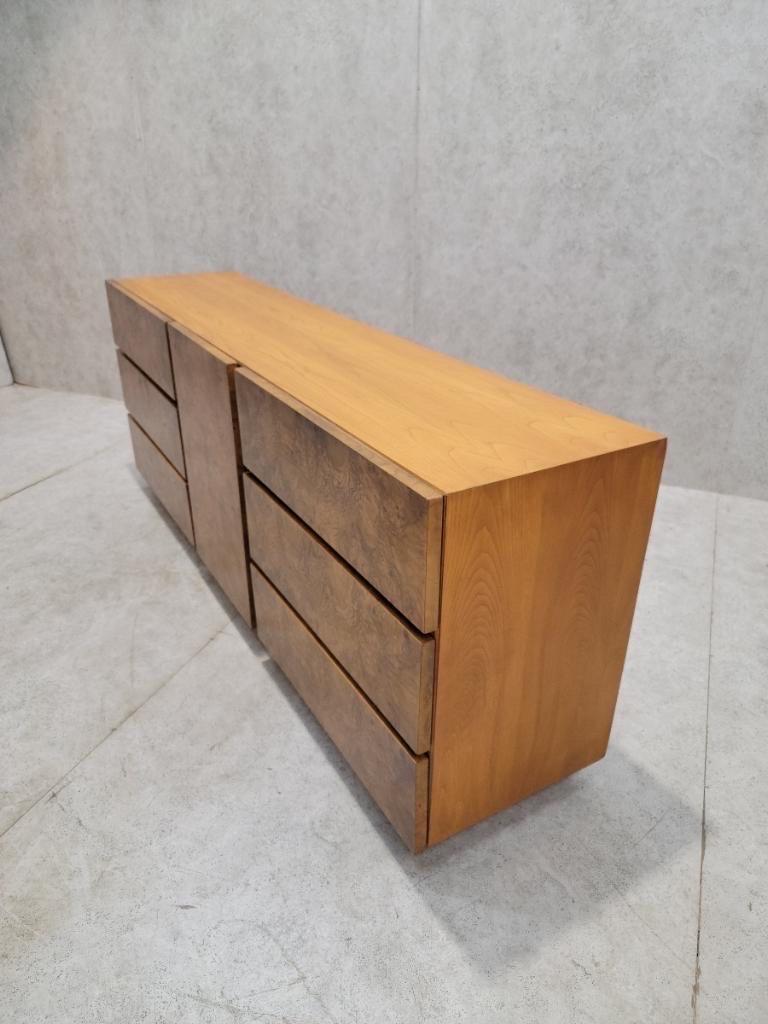 Mid Century Modern Milo Baughman Style Lane Burl Wood Lowboy Dresser For Sale 5
