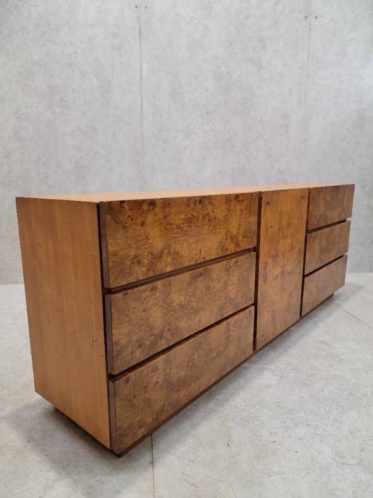 Mid Century Modern Milo Baughman Style Lane Burl Wood Lowboy Dresser For Sale 3