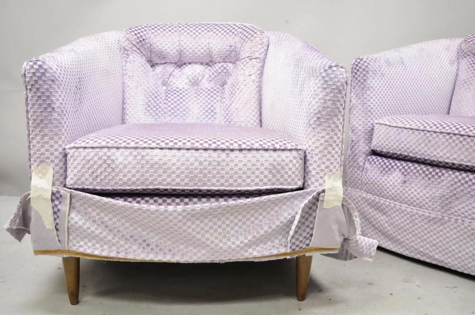 20th Century Mid Century Modern Milo Baughman Style Purple Barrel Back Club Chairs - a Pair For Sale