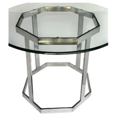 Runder Esstisch aus Chrom und Glas im Stil von Milo Baughman, Mid-Century Modern