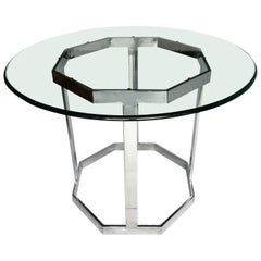 Mid-Century Modern Milo Baughman Style Round Chrome & Glass Dining Center Table