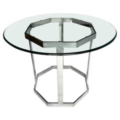 Runder Esstisch aus Chrom und Glas im Stil von Milo Baughman, Mid-Century Modern