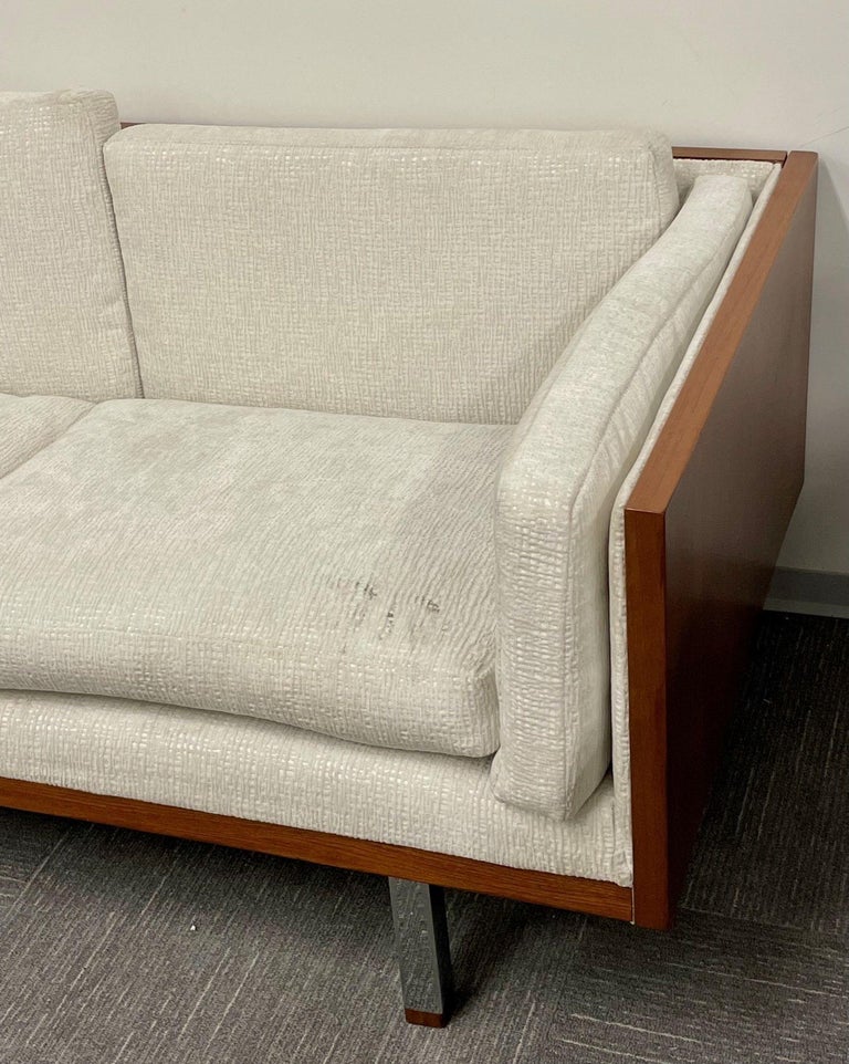 20th Century Mid-Century Modern Milo Baughman Style Sofa, Couch, Walnut, Chrome, American For Sale