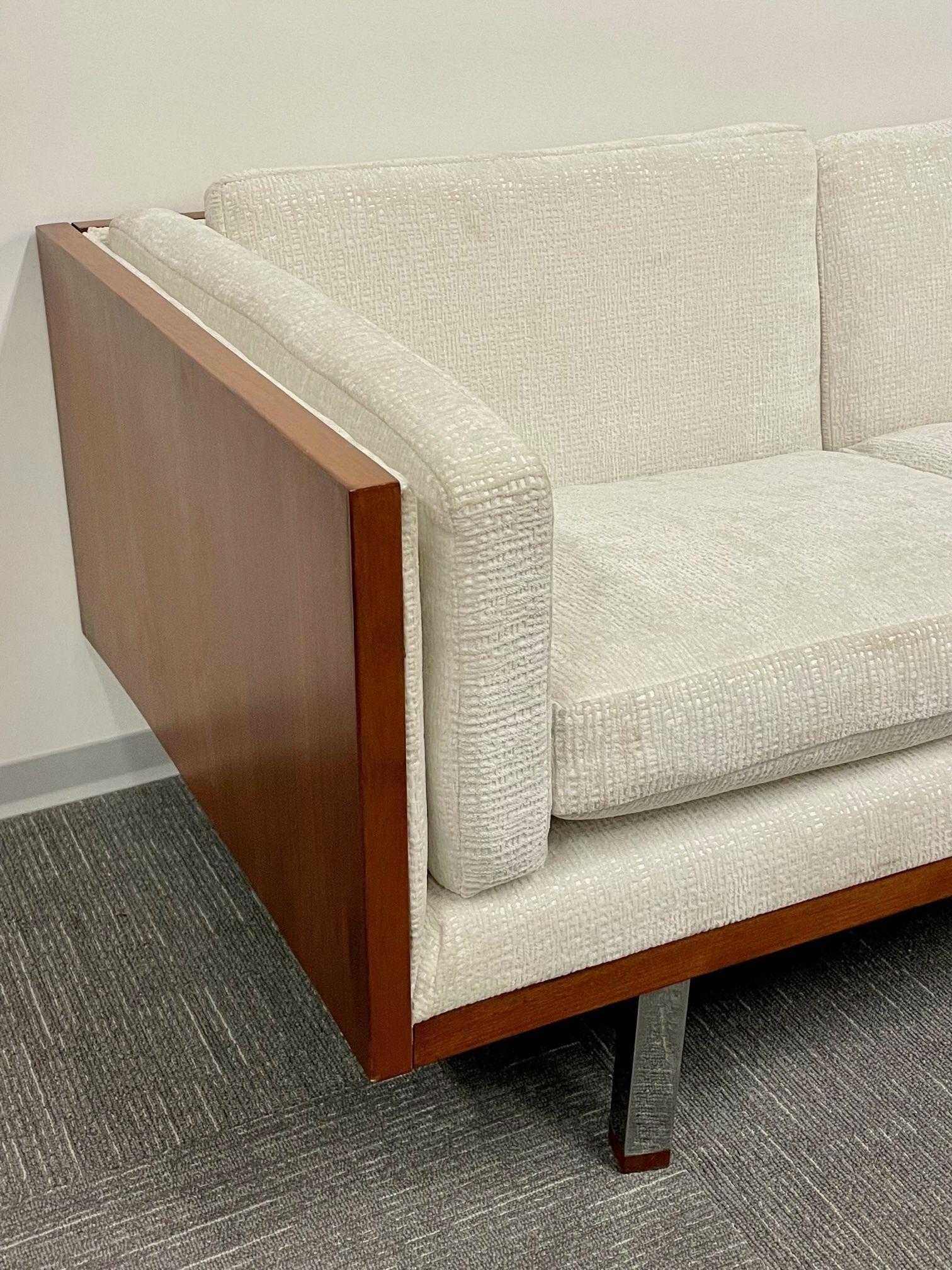20th Century Mid-Century Modern Milo Baughman Style Sofa, Couch, Walnut, Chrome, American