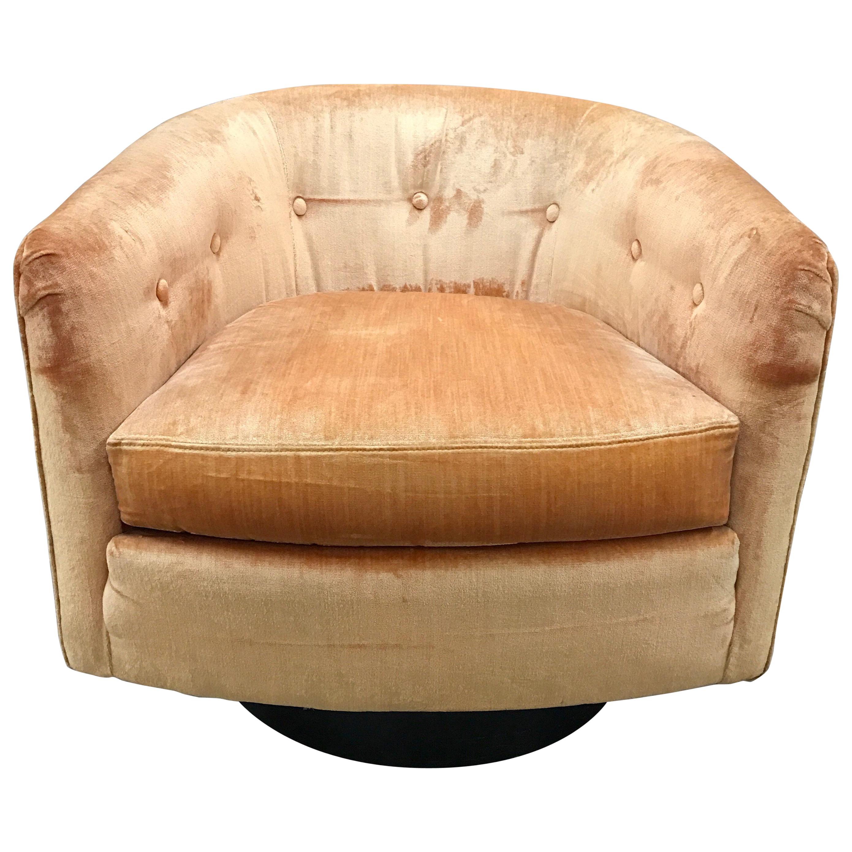 Mid-Century Modern Milo Baughman Style Swivel Barrel Back Chair