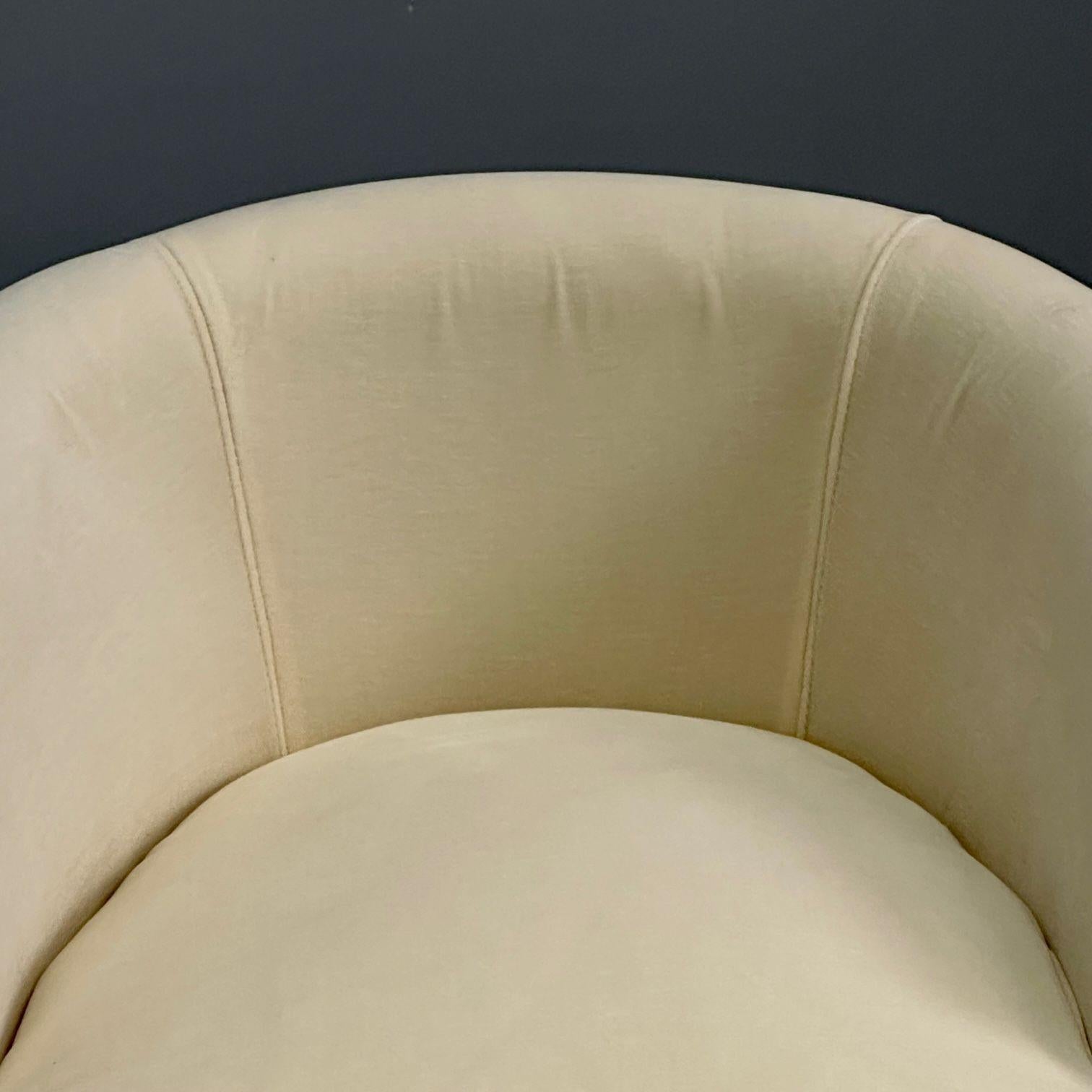 Mid-Century Modern Milo Baughman Style Swivel Chairs, Chrome Base, Cream Mohair For Sale 2