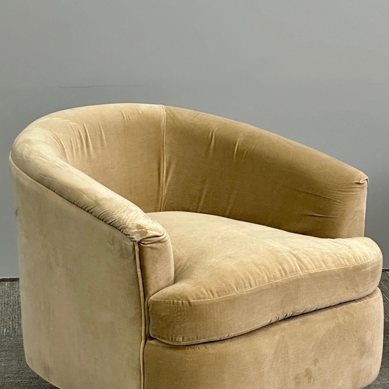 Mid-Century Modern Milo Baughman Style Swivel Chairs, Chrome Base, Tan Mohair 4