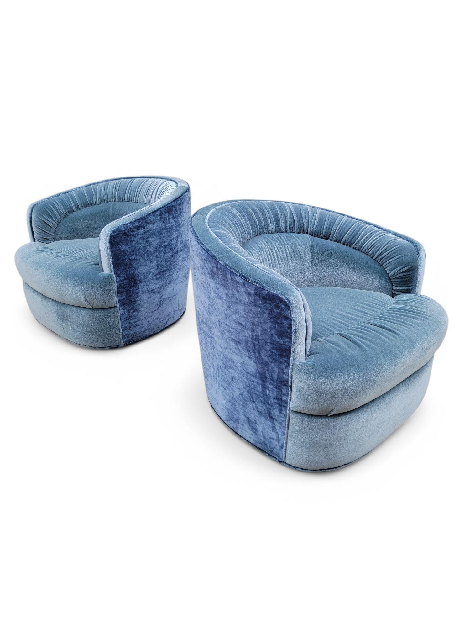 Mid-Century Modern Mid Century Modern Milo Baughman Style Swivel Lounge Chairs Newly Upholstered For Sale