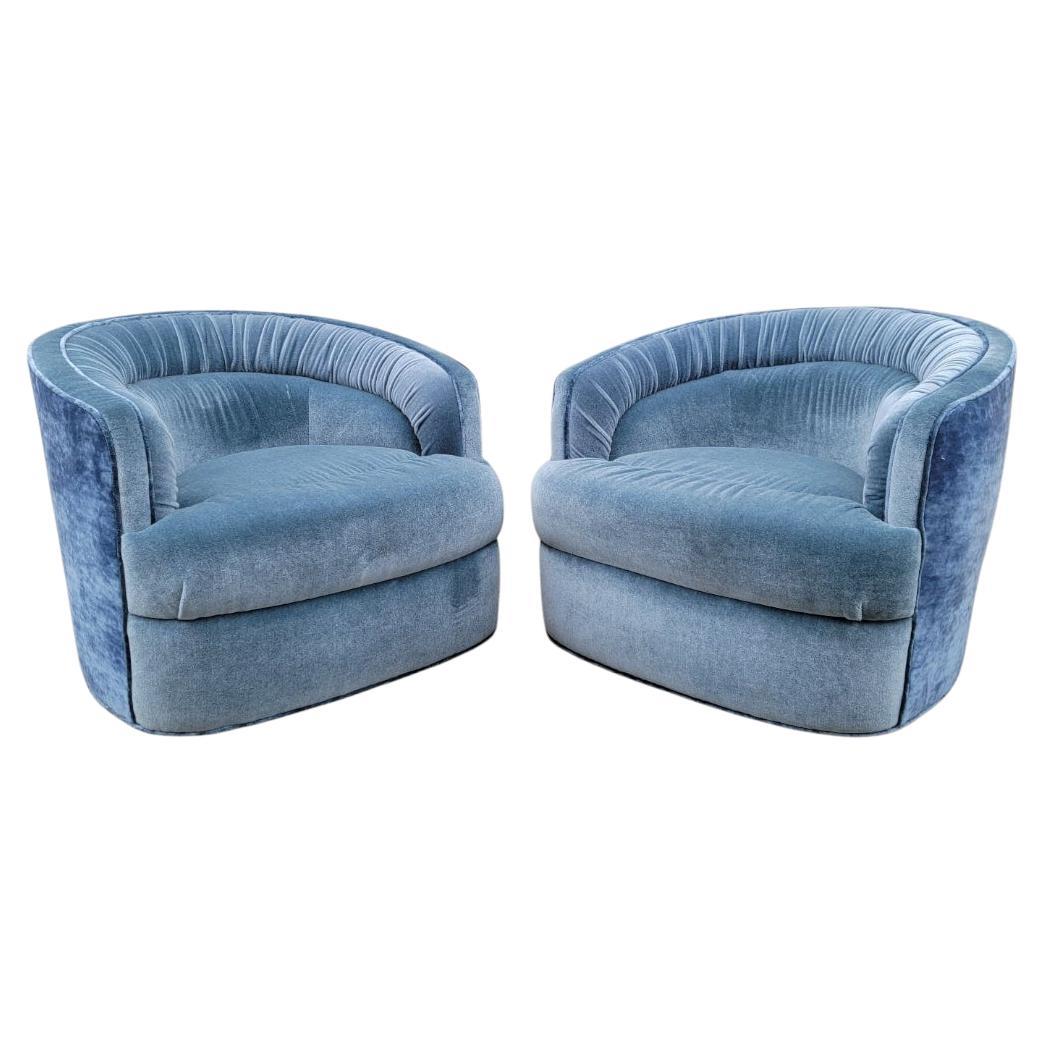 Mid Century Modern Milo Baughman Style Swivel Lounge Chairs Newly Upholstered For Sale