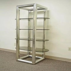 Modernes Etagere-Regal aus Chromglas und Chromrohr im Milo Baughman-Stil aus der Mitte des Jahrhunderts