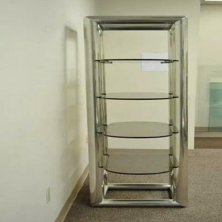 Étagère d'étagère en verre chromé tubulaire de style Milo Baughman, moderne du milieu du siècle dernier en vente 2