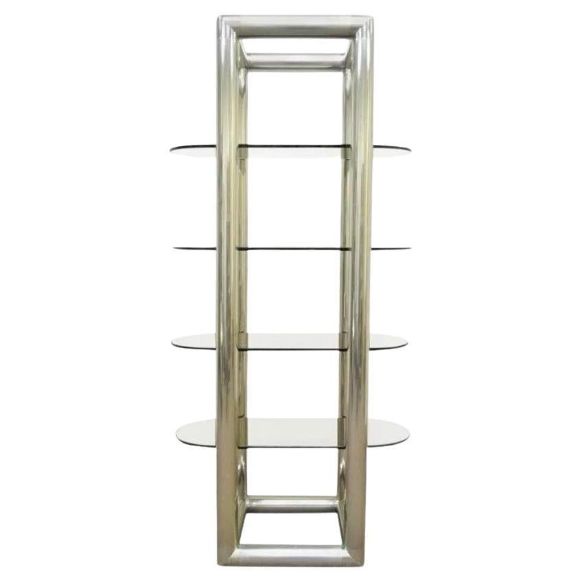 Mid Century Modern Milo Baughman Style Tubular Chrome Glass Chrome Etagere Shelf