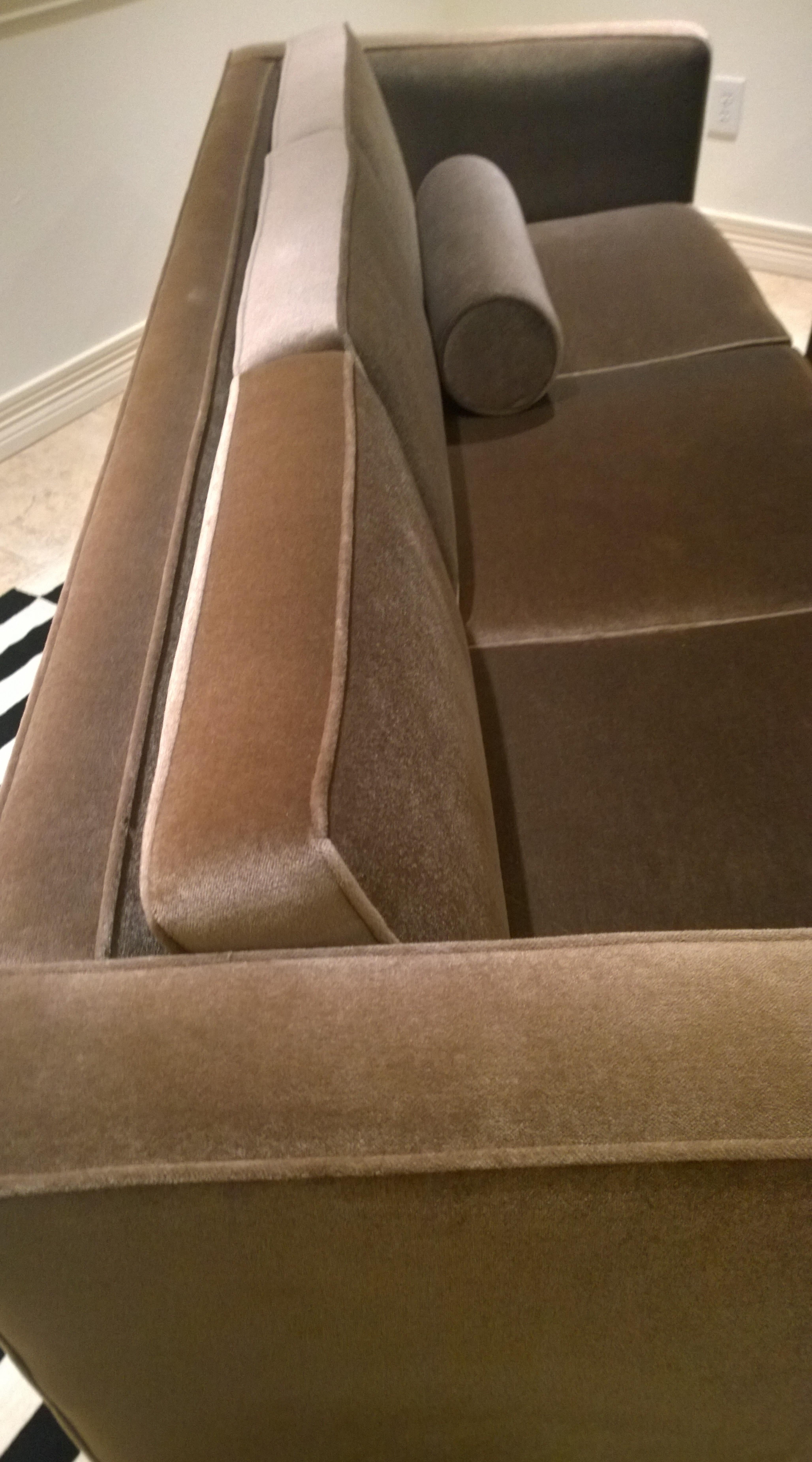 Mid-Century Modern Milo Baughman Style Upholstered in Gray Mohair Tuxedo Sofa 9