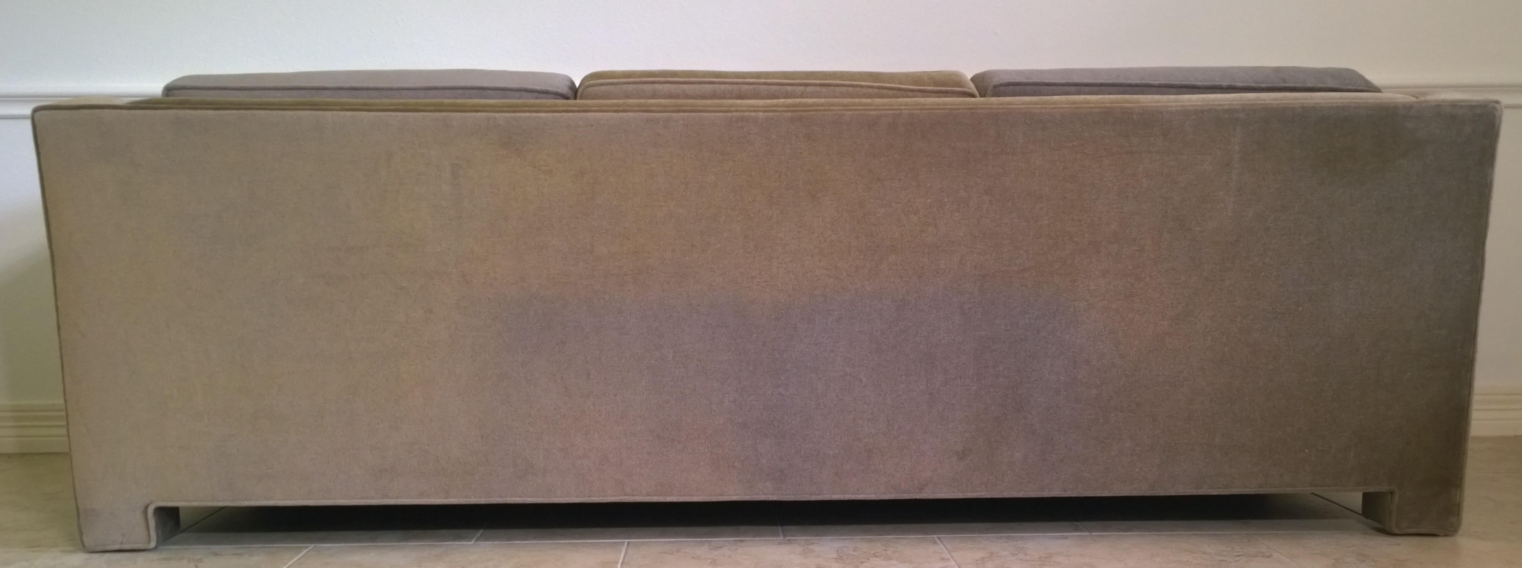 Mid-Century Modern Milo Baughman Style Upholstered in Gray Mohair Tuxedo Sofa 3