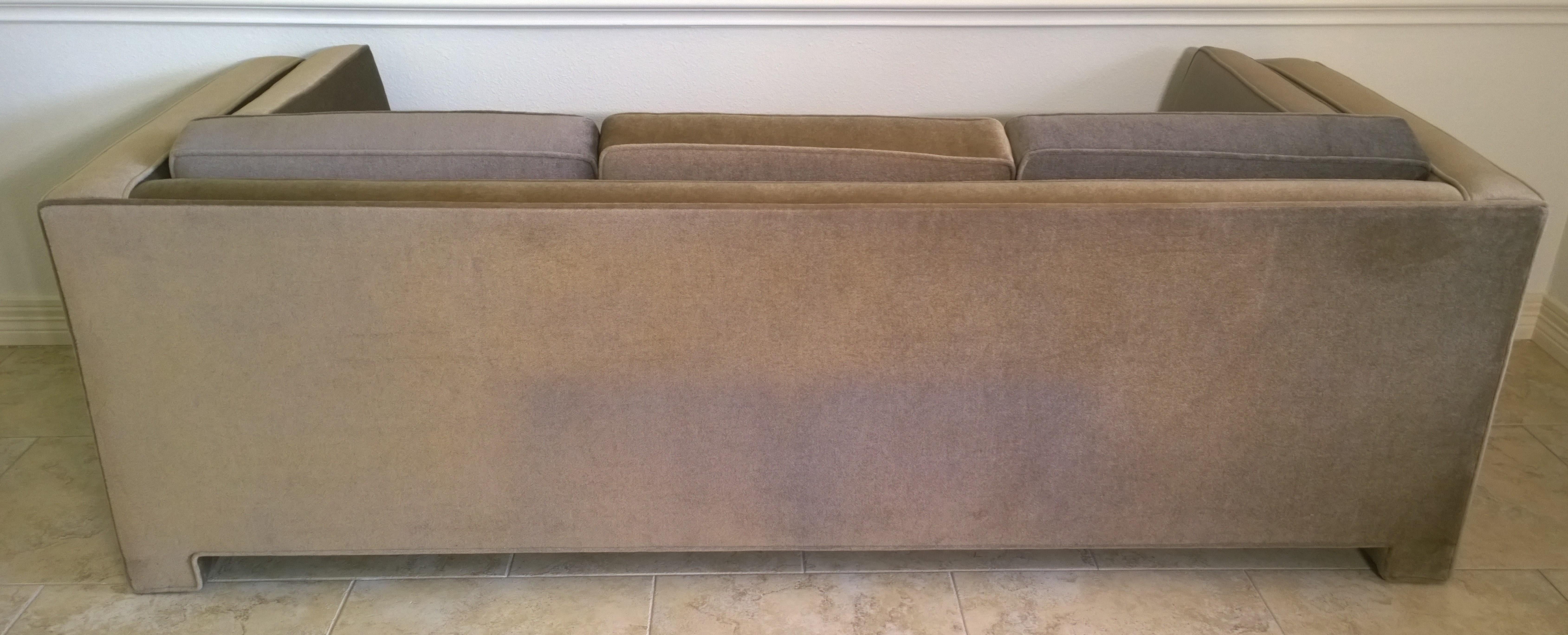 Mid-Century Modern Milo Baughman Style Upholstered in Gray Mohair Tuxedo Sofa 4