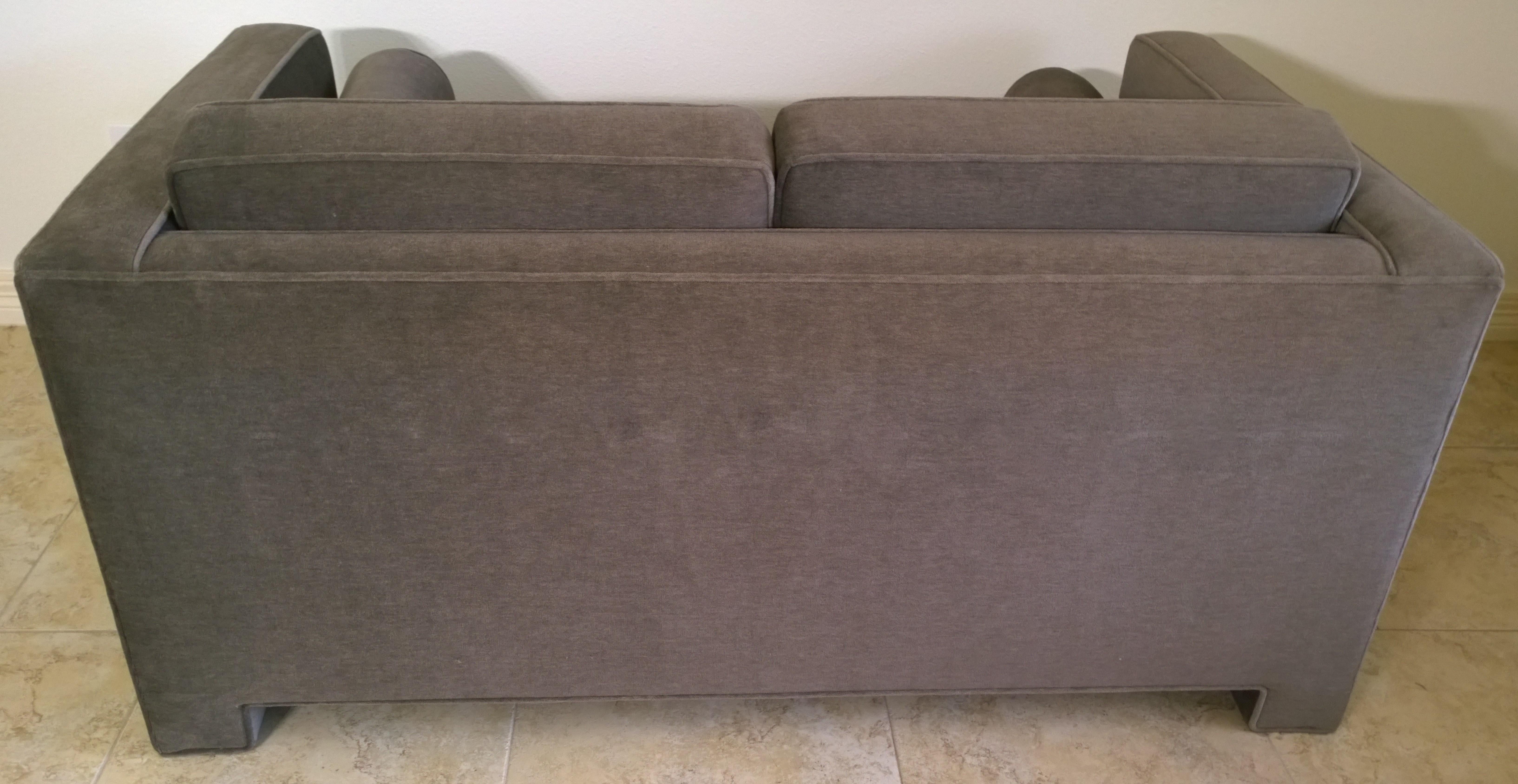 Milo Baughman Style New Original Gray / Taupe Mohair Wool Tuxedo Love Seat Sofa 3
