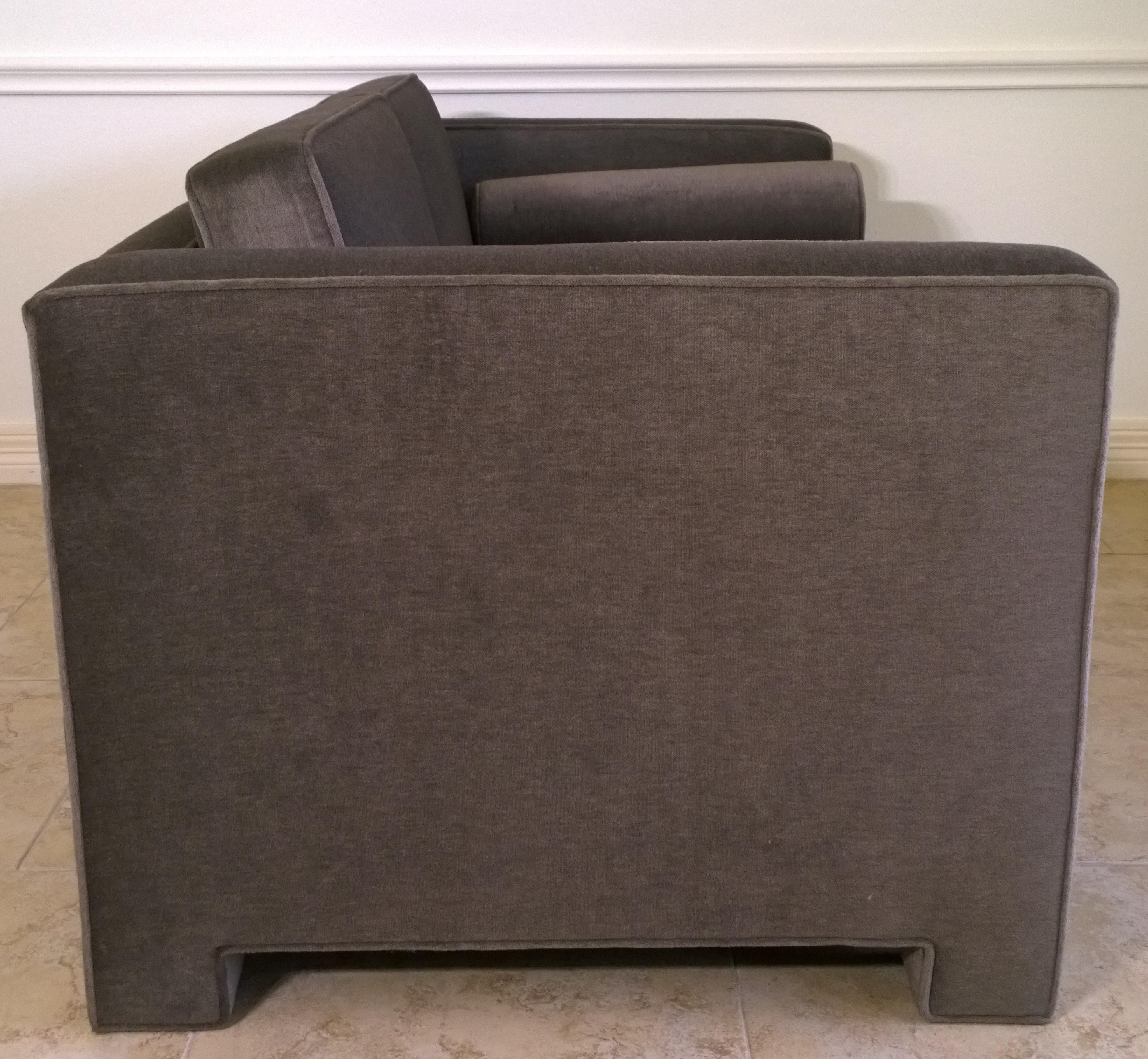 Milo Baughman Style New Original Gray / Taupe Mohair Wool Tuxedo Love Seat Sofa 5