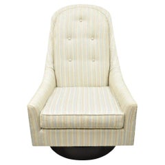 Mid Century Modern Milo Baughman Style Wooden Swivel Base Club Lounge Chair