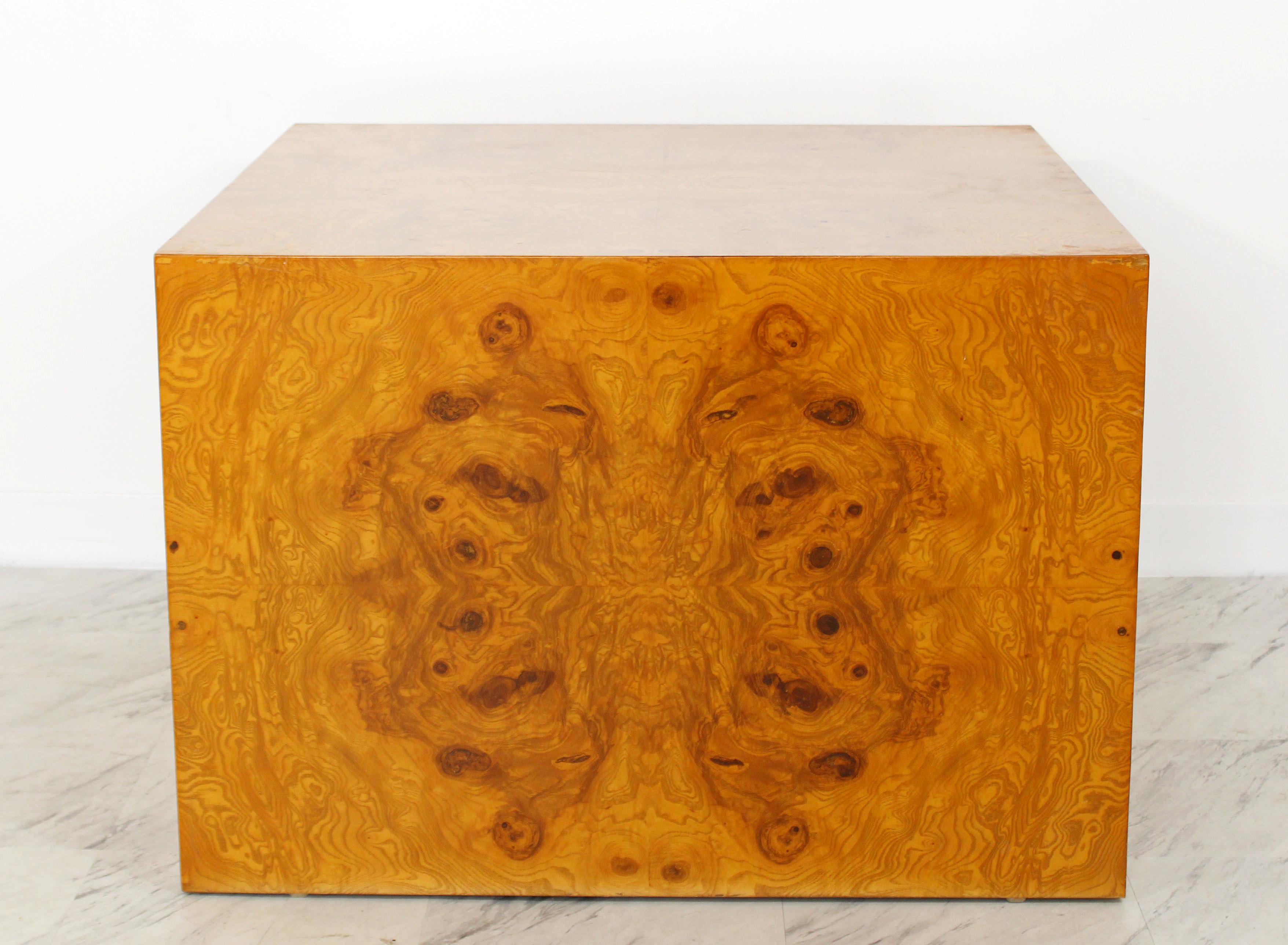 American Mid-Century Modern Milo Baughman Thayer Coggin Burl Wood Cube Coffee Table 1970s
