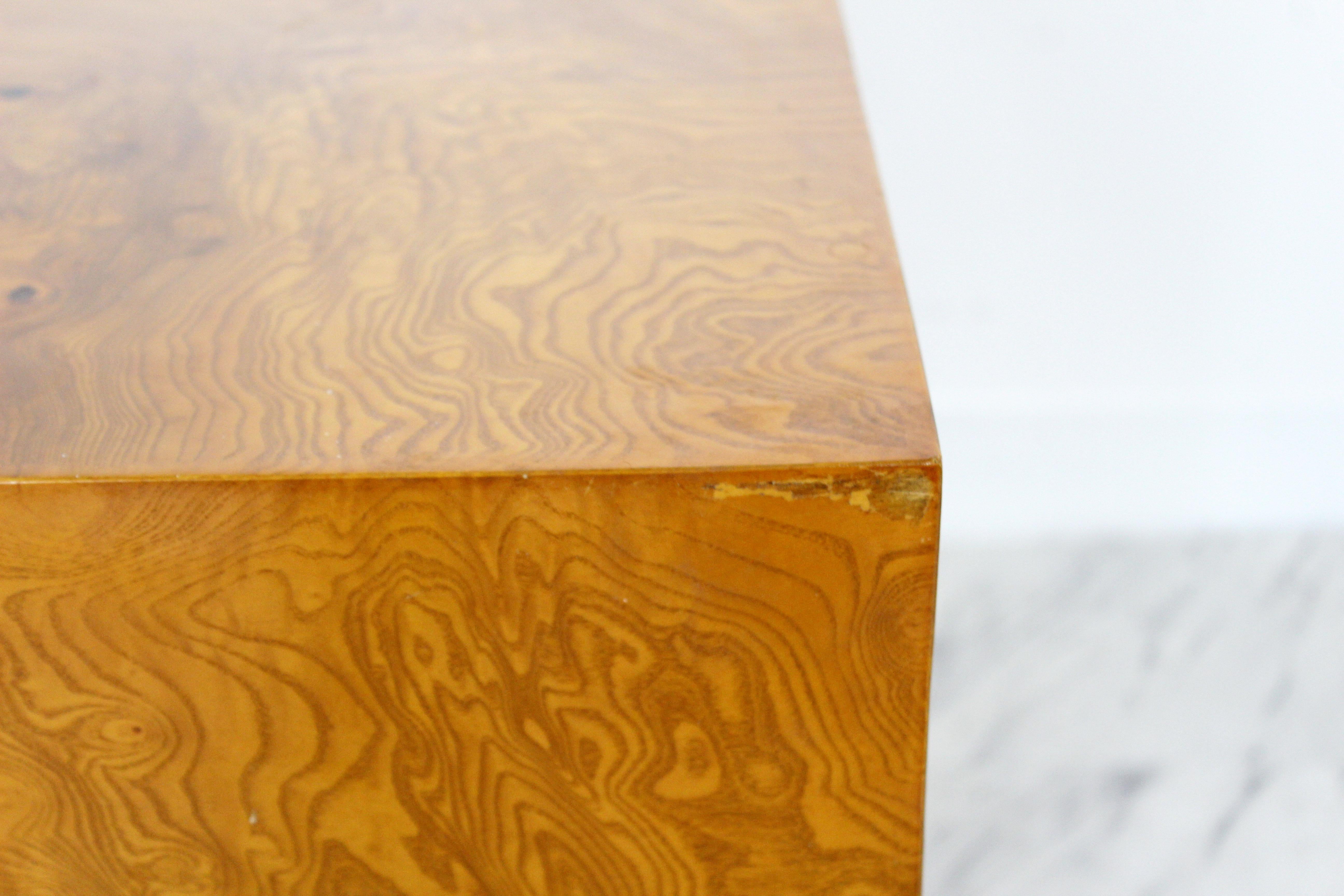 Late 20th Century Mid-Century Modern Milo Baughman Thayer Coggin Burl Wood Cube Coffee Table 1970s