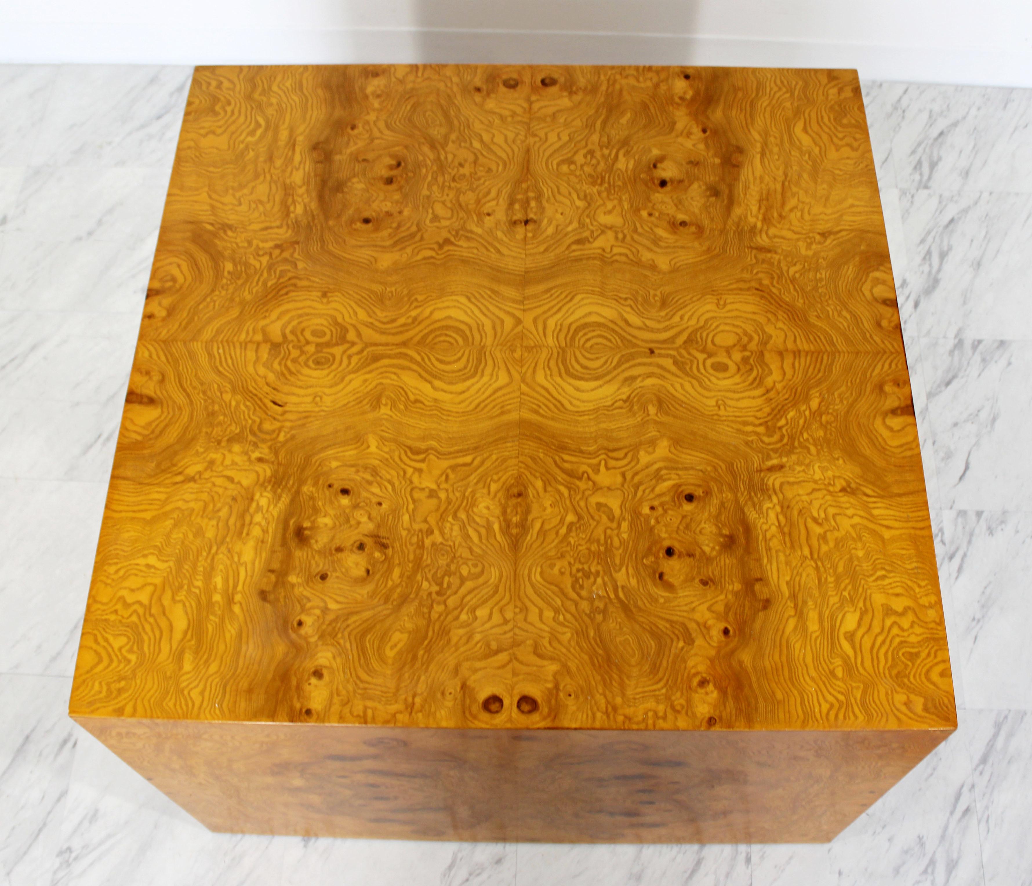 Mid-Century Modern Milo Baughman Thayer Coggin Burl Wood Cube Coffee Table 1970s 1