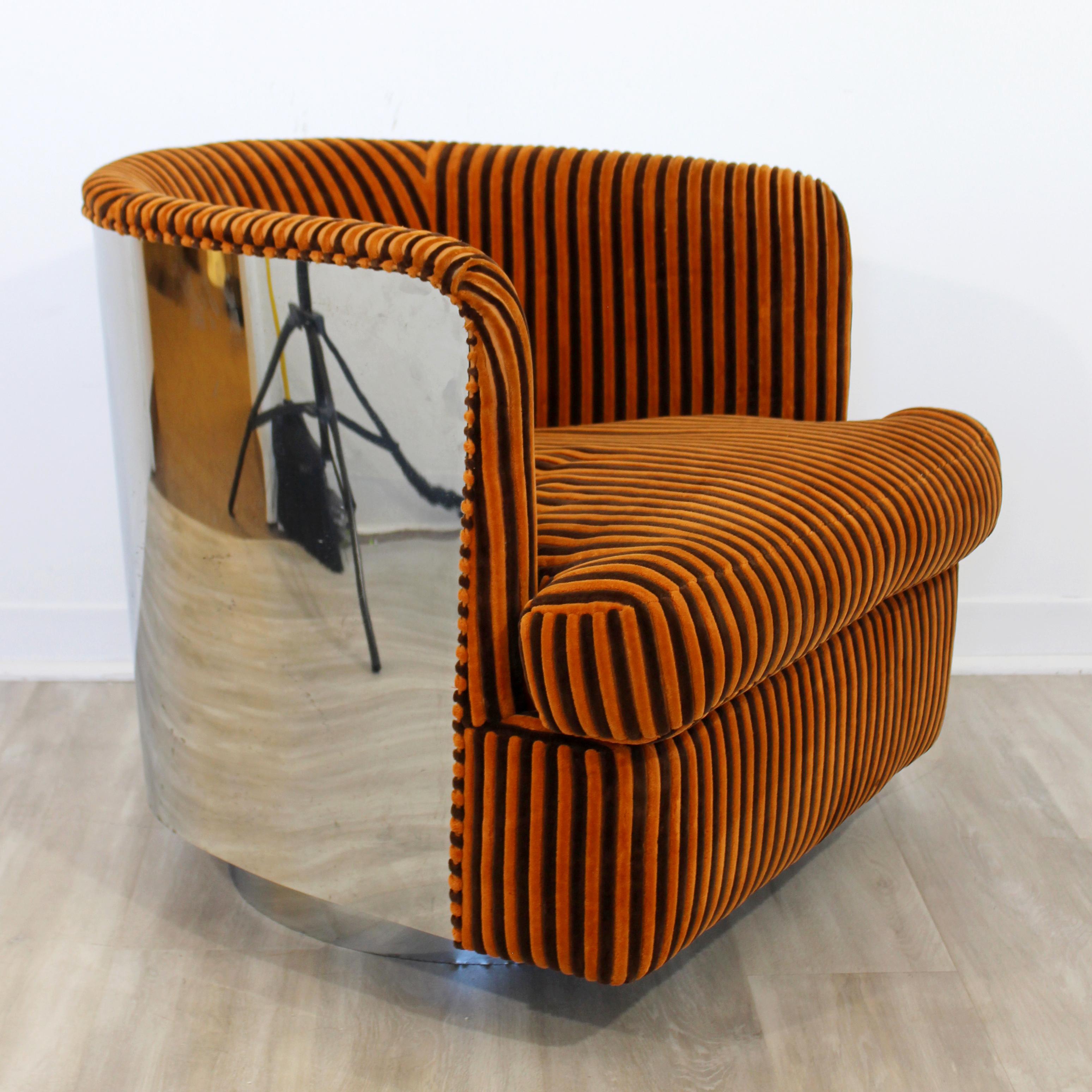 American Mid-Century Modern Milo Baughman Thayer Coggin Chrome Wrapped Swivel Chair 1970s