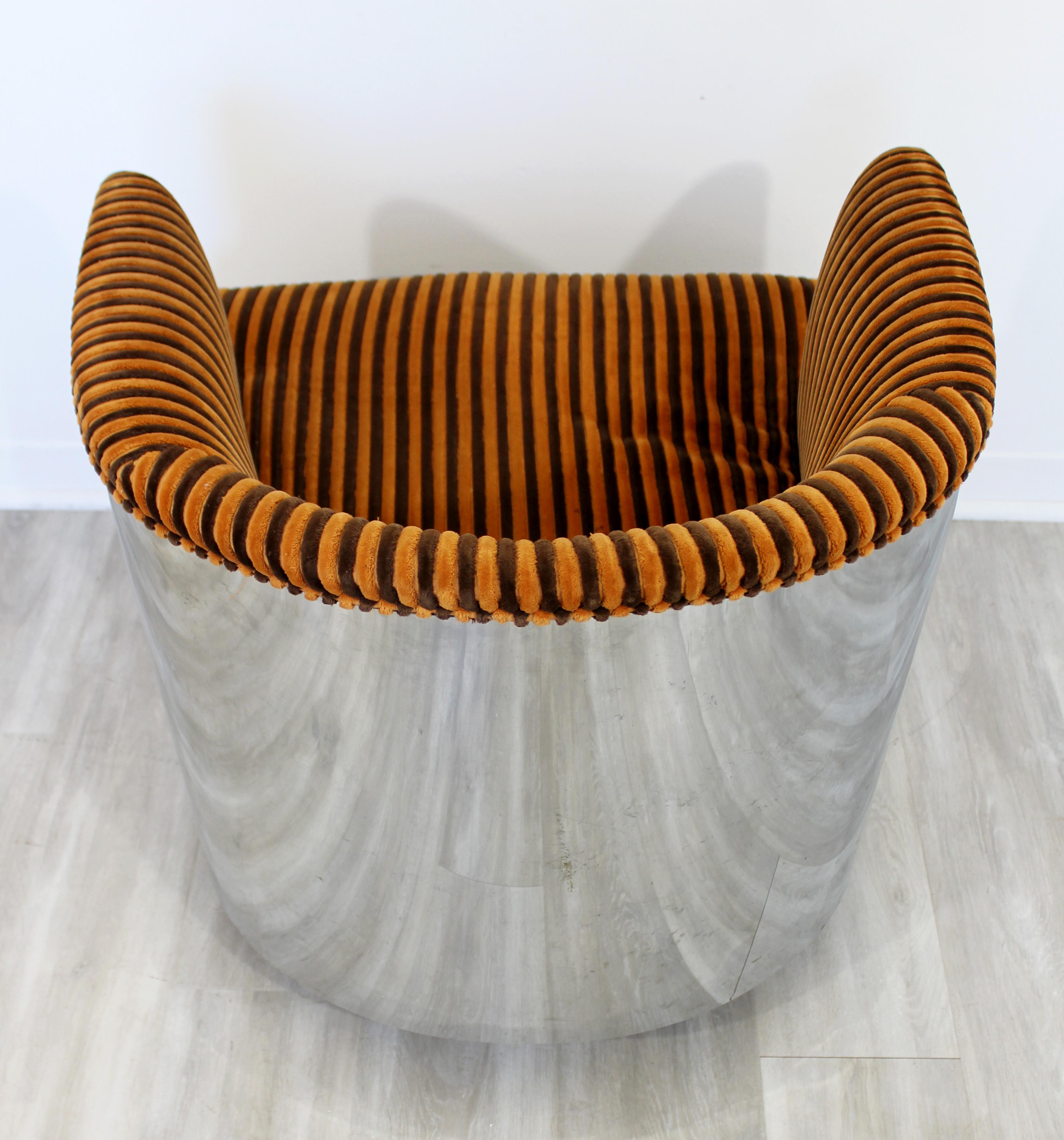 Mid-Century Modern Milo Baughman Thayer Coggin Chrome Wrapped Swivel Chair 1970s 1