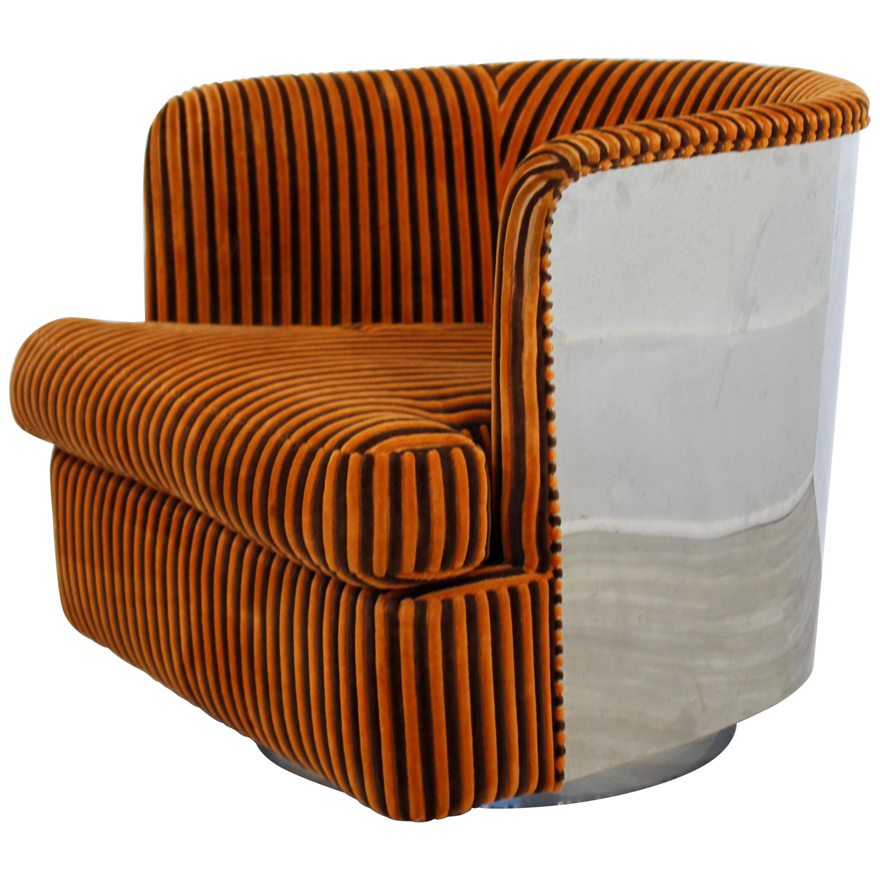 Mid-Century Modern Milo Baughman Thayer Coggin Chrome Wrapped Swivel Chair 1970s