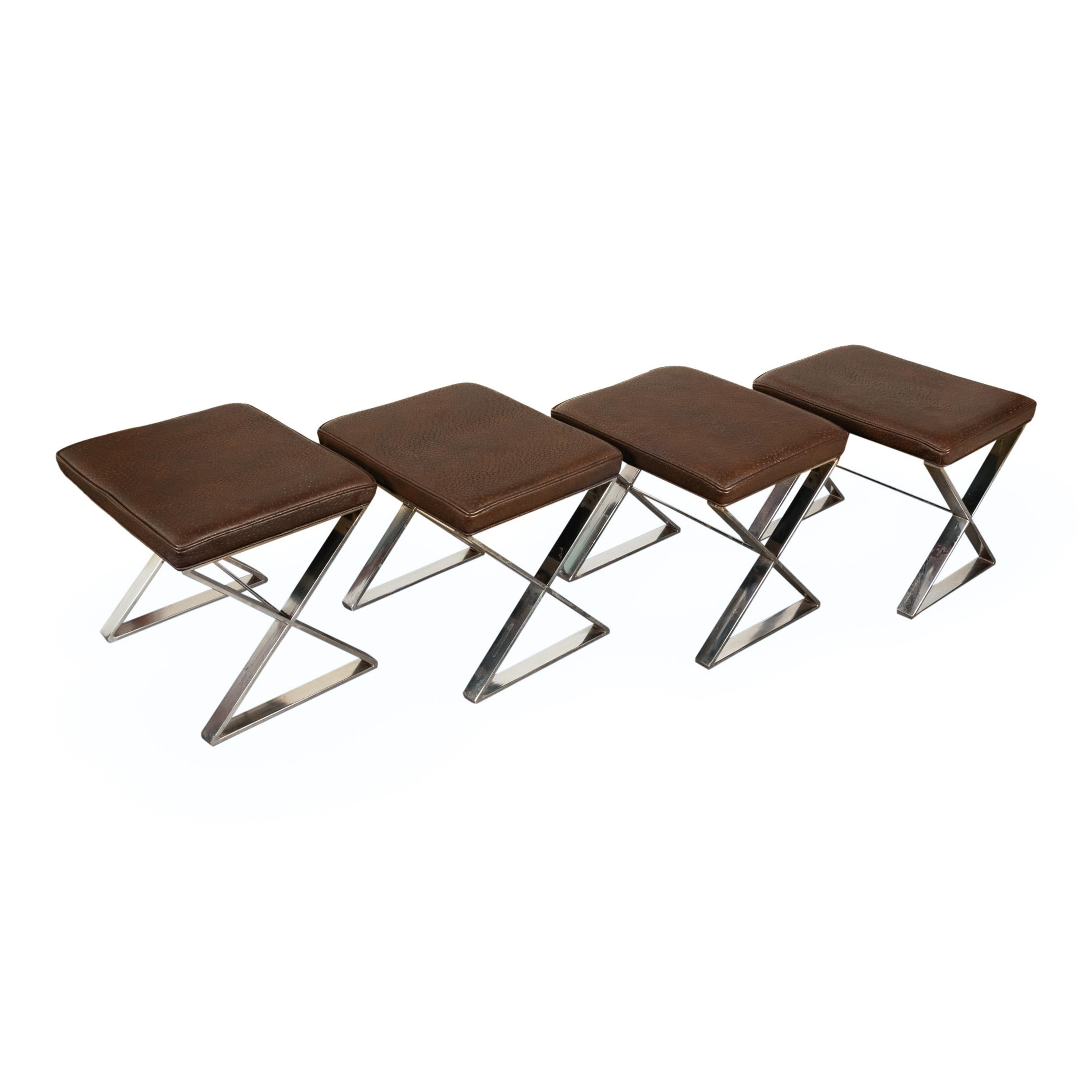 4 tabourets chromés mi-siècle moderne Milo Baughman Thayer Coggin en cuir d'autruche en vente 5