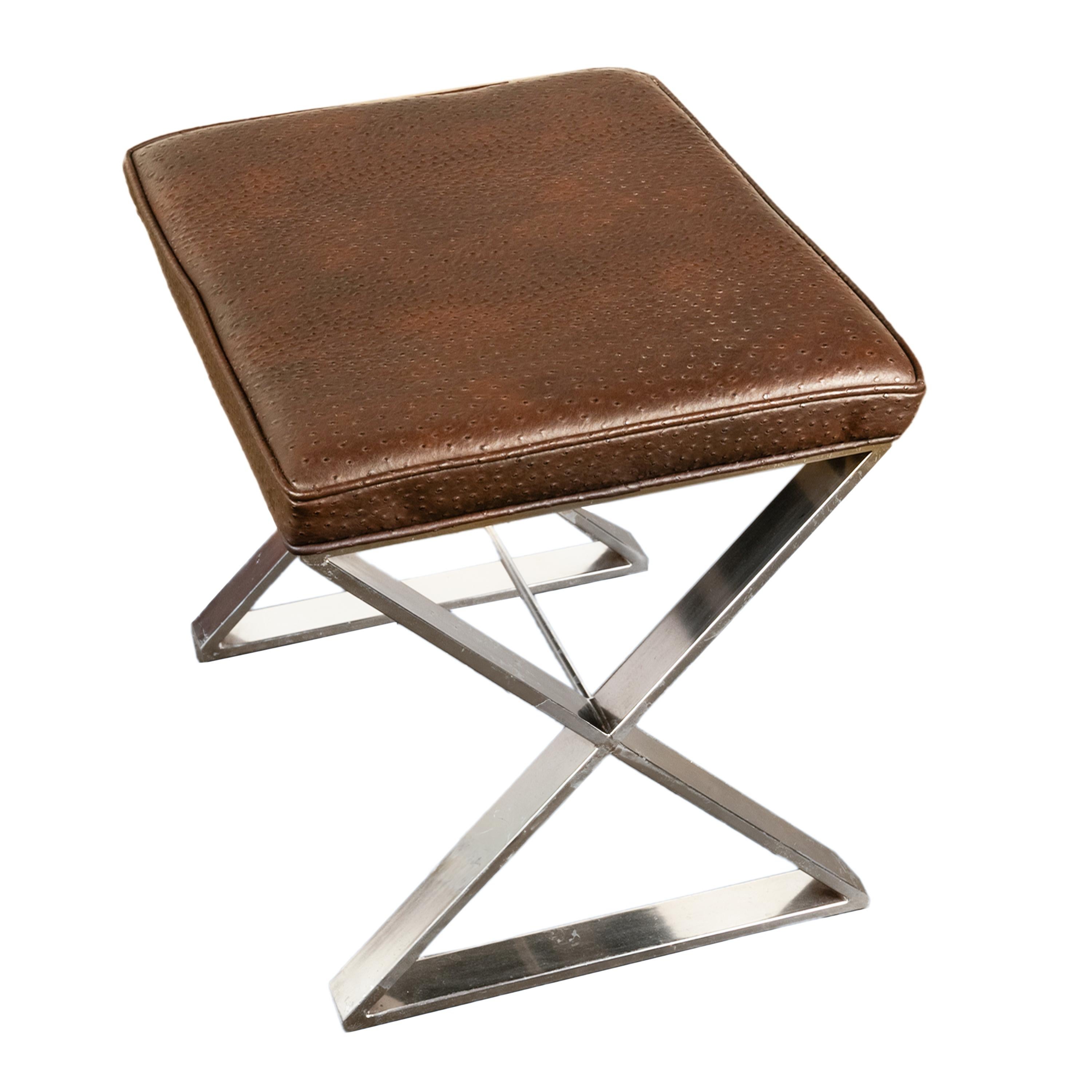 4 tabourets chromés mi-siècle moderne Milo Baughman Thayer Coggin en cuir d'autruche en vente 8