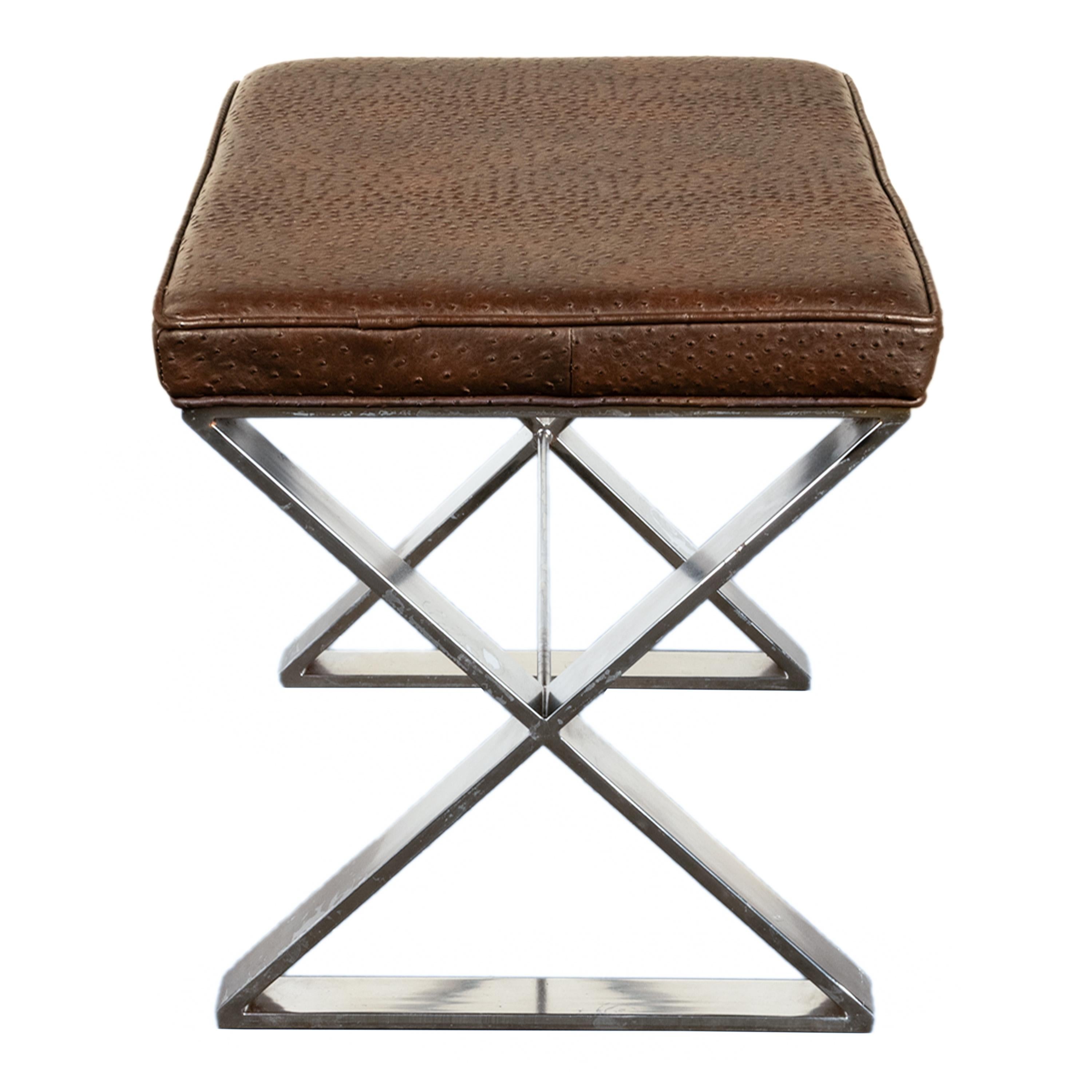 4 tabourets chromés mi-siècle moderne Milo Baughman Thayer Coggin en cuir d'autruche en vente 9