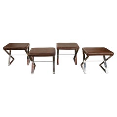 Mid Century Modern Milo Baughman Thayer Coggin Ostrich Leather 4 Chrome Stools