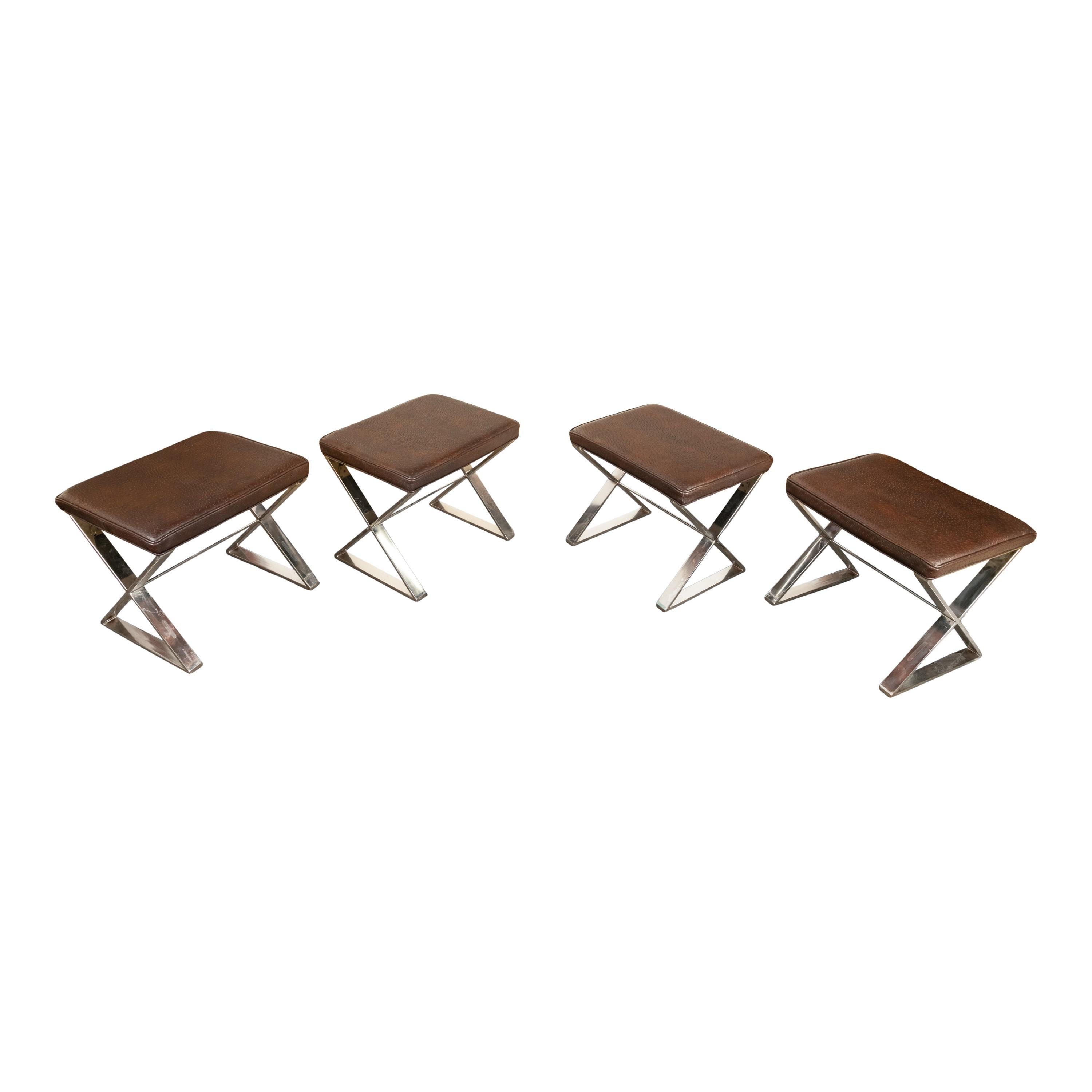 4 tabourets chromés mi-siècle moderne Milo Baughman Thayer Coggin en cuir d'autruche Bon état - En vente à Portland, OR